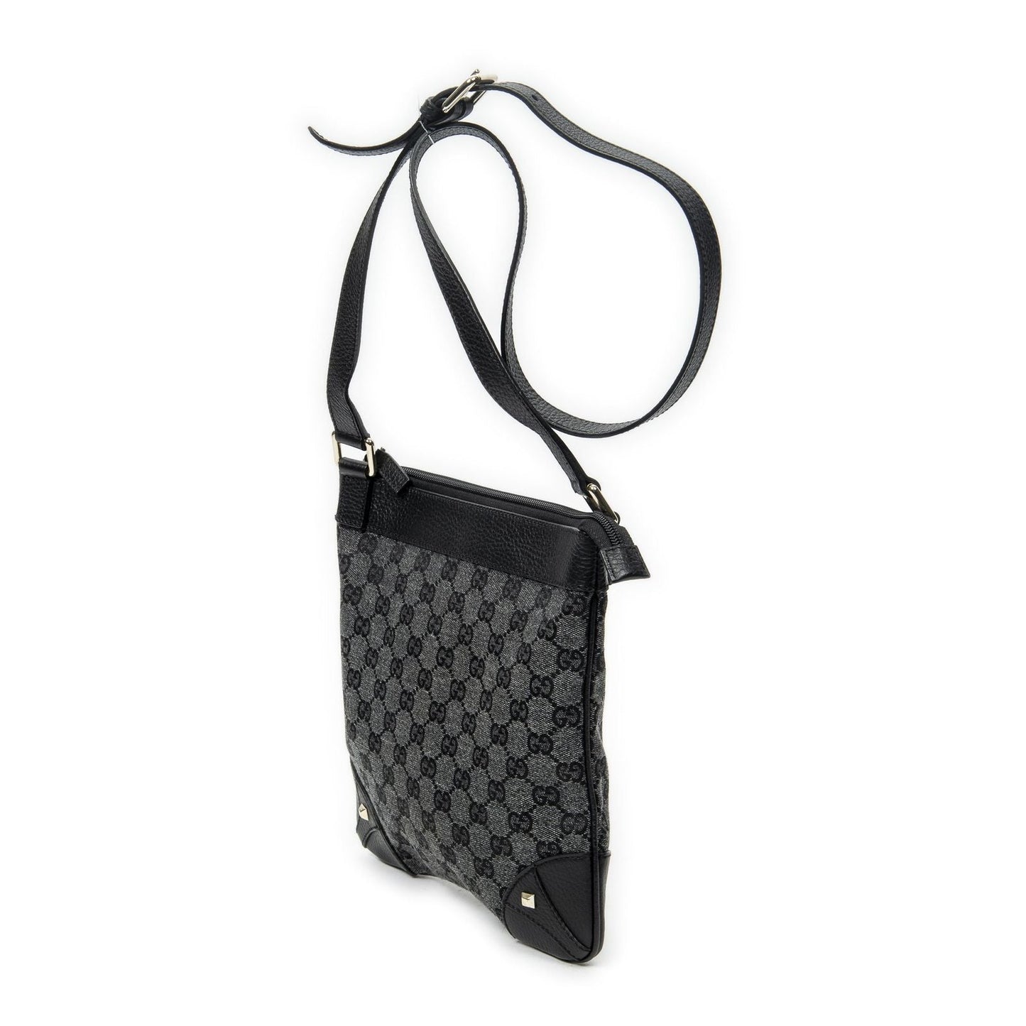 Gucci Flap Cross Belt Bag Black GG Canvas