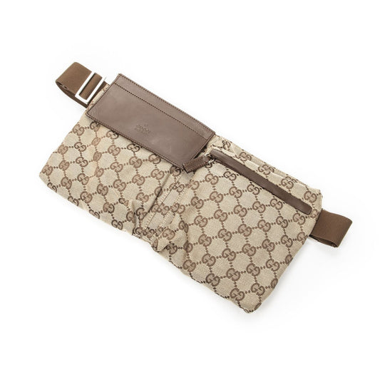 Gucci Waist Pouch Beige Brown GG Canvas