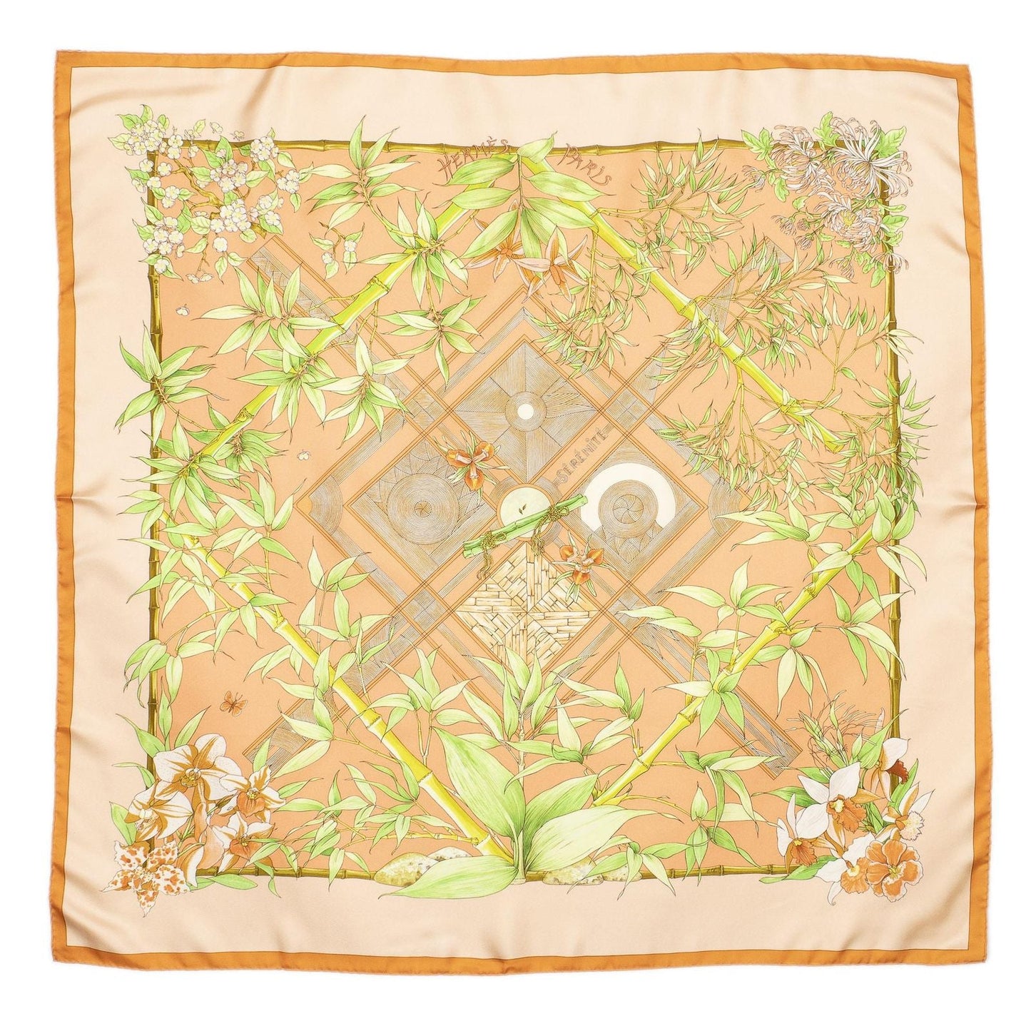 Hermes Scarf Orange Green Silk