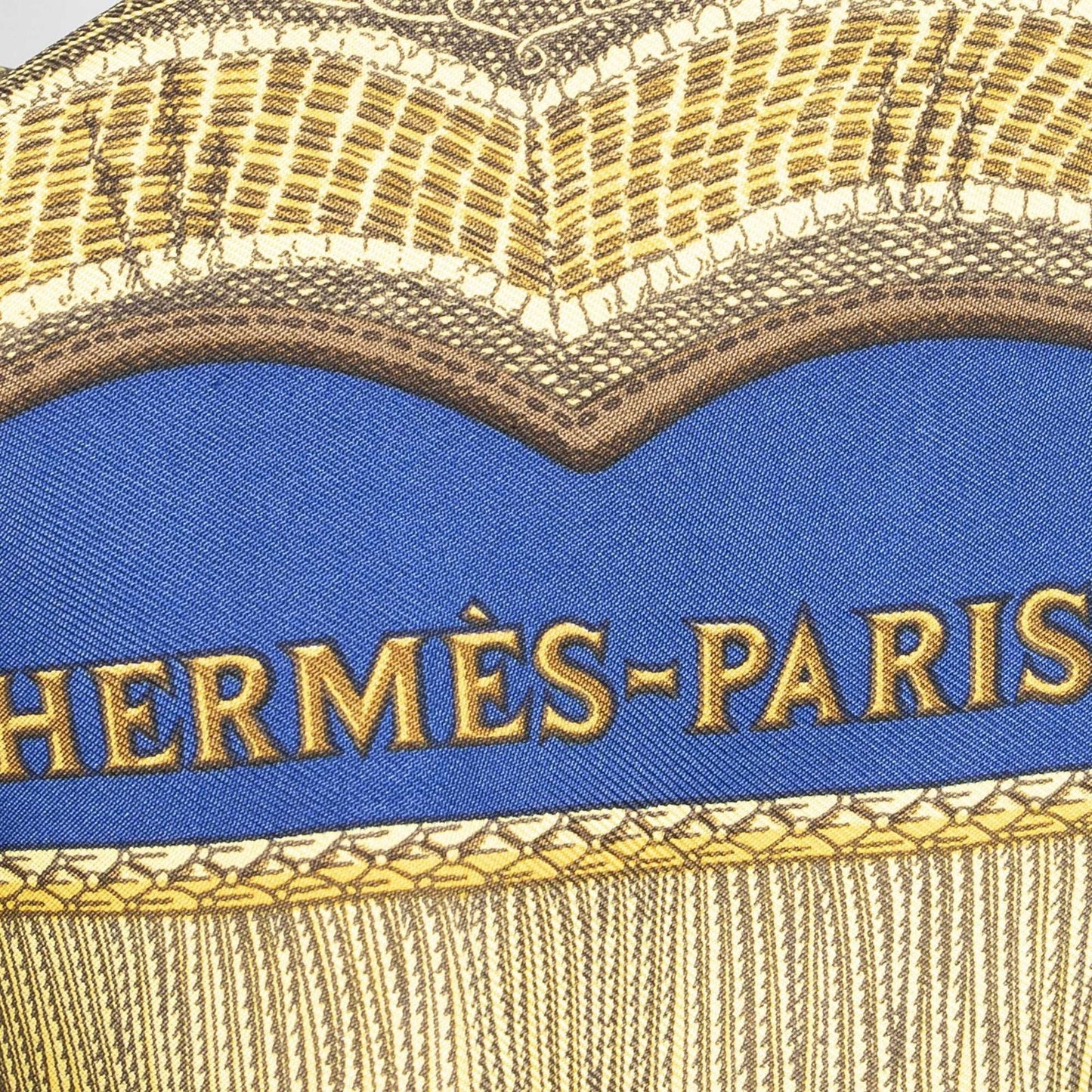 Hermes Scarf Navy Green 100% Gold Twill Silk