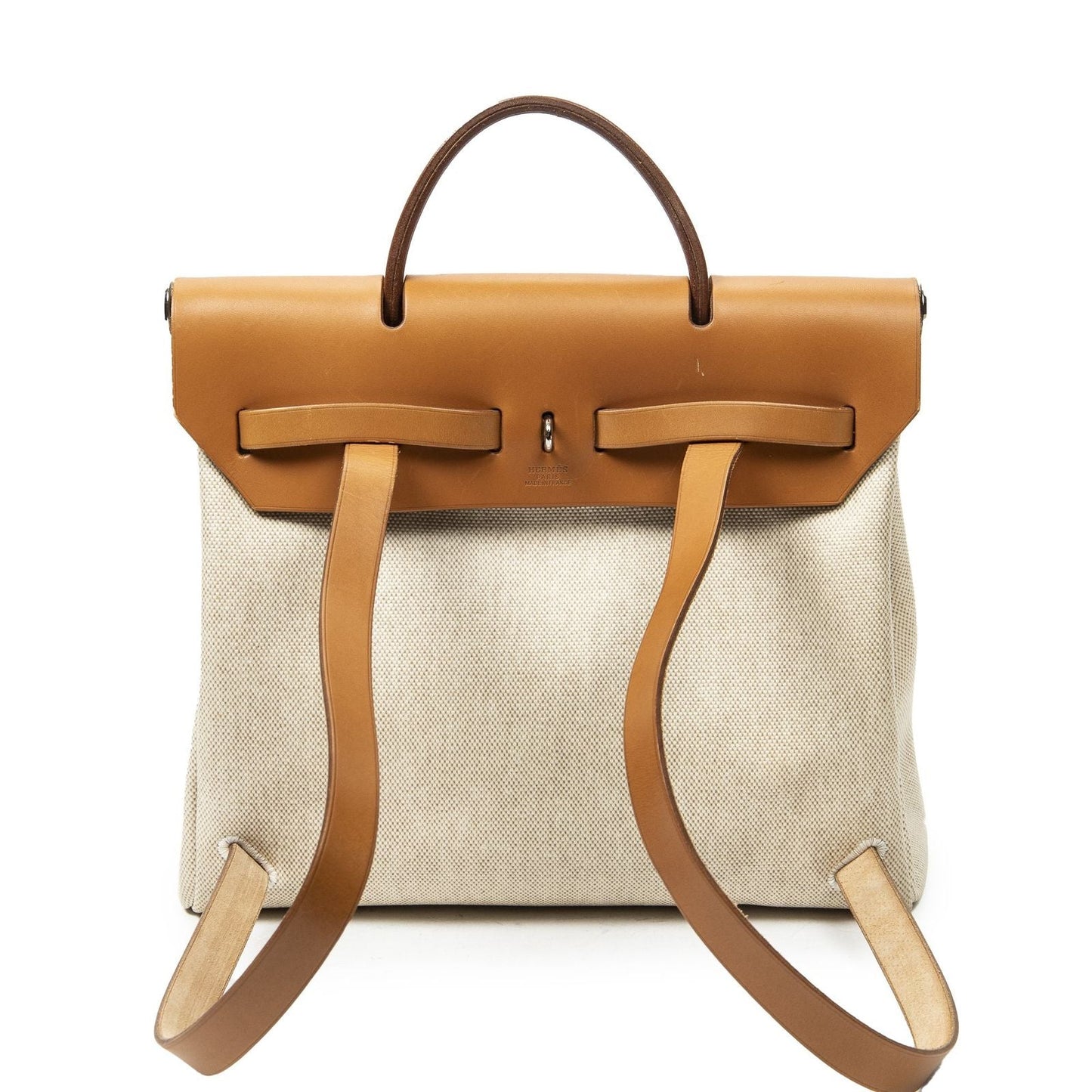 Hermes Herbag a Dos Tan Beige Toile Ash Handbag
