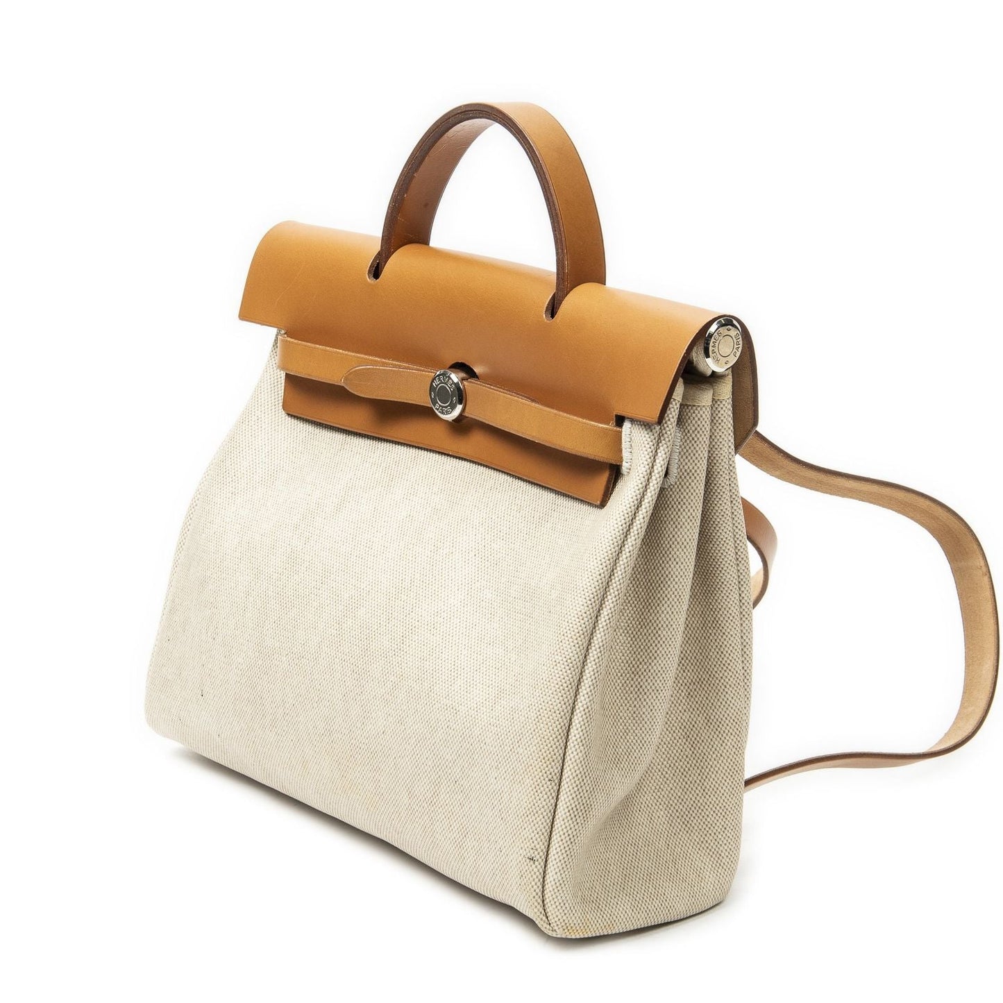 Hermes Herbag a Dos Tan Beige Toile Ash Handbag