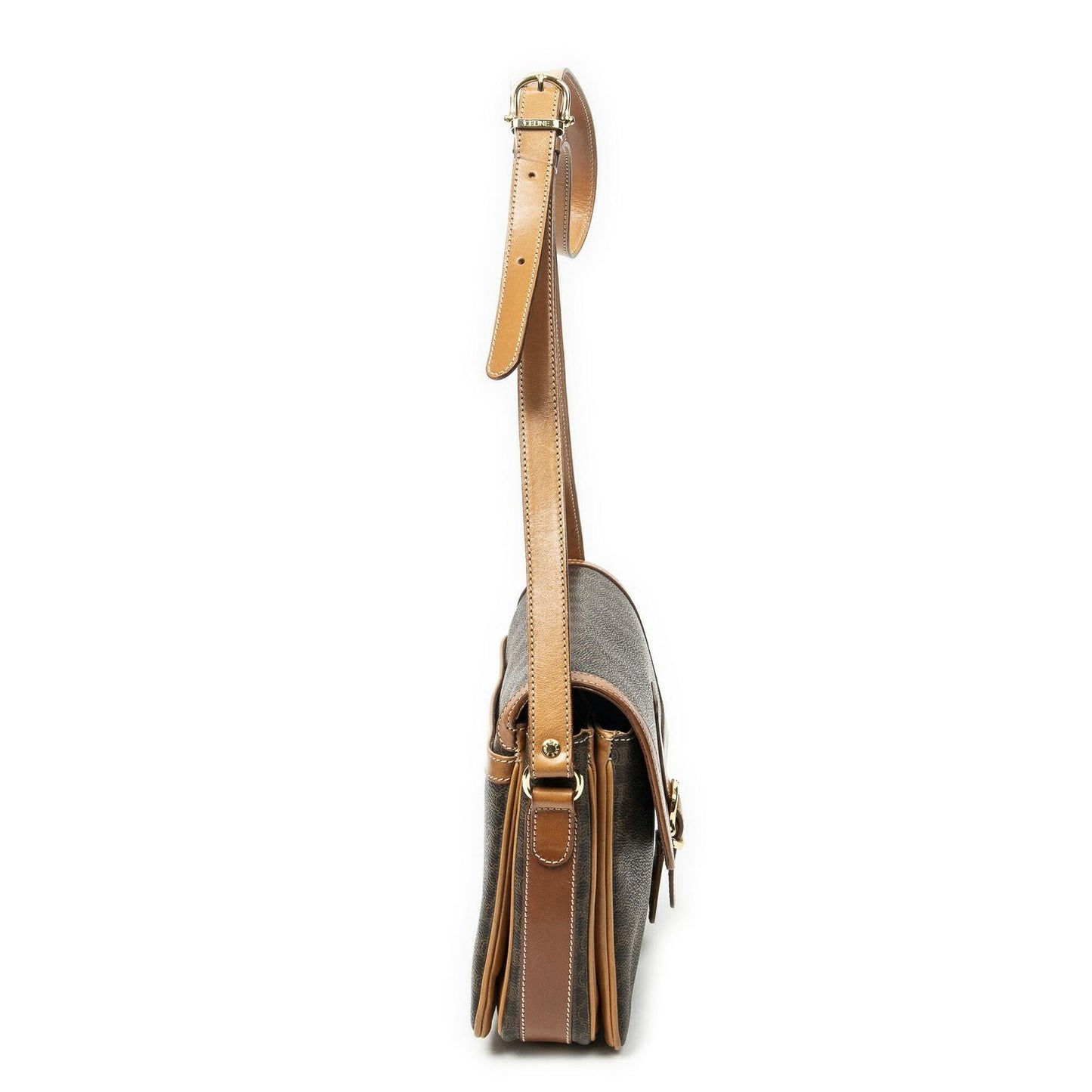 Celine Vintage Bucket Crossbody Brown Macadam Canvas