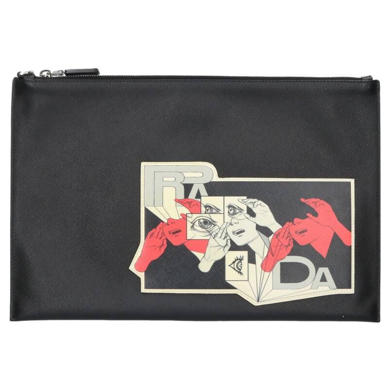 Prada Comic Print Saffiano Clutch
