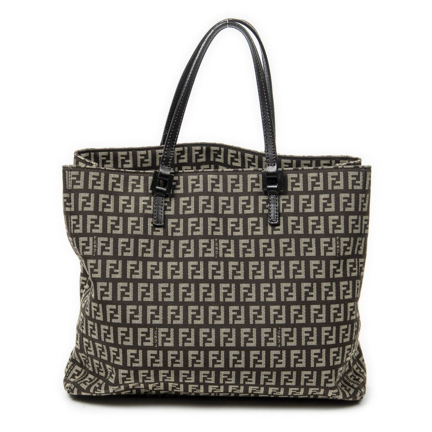 Fendi Small Shopping Tote Tan Dark Brown Zucchino Canvas