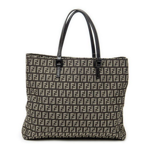Fendi Small Shopping Tote Tan Dark Brown Zucchino Canvas