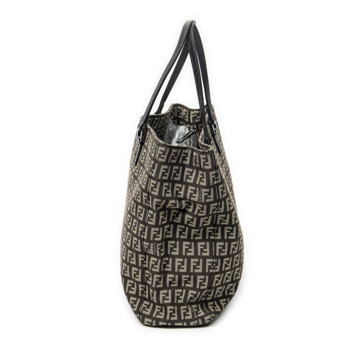 Fendi Small Shopping Tote Tan Dark Brown Zucchino Canvas