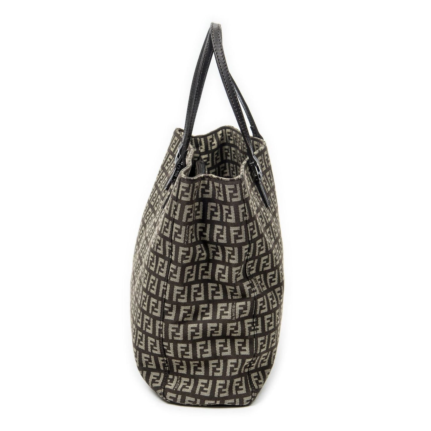 Fendi Small Shopping Tote Tan Dark Brown Zucchino Canvas