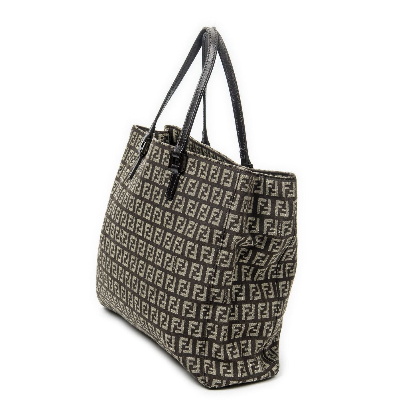 Fendi Small Shopping Tote Tan Dark Brown Zucchino Canvas