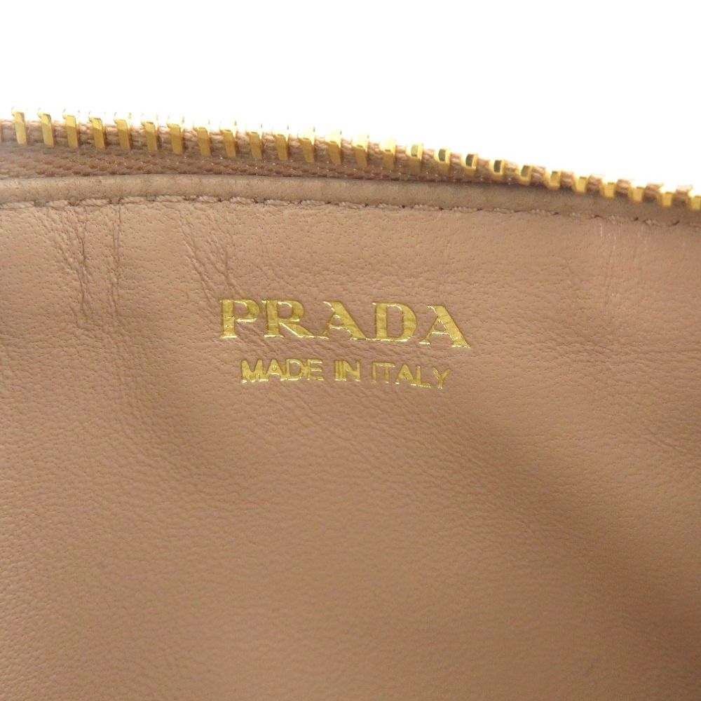 Prada Saffiano Triangle Leather Beige Fragment Case Wallet