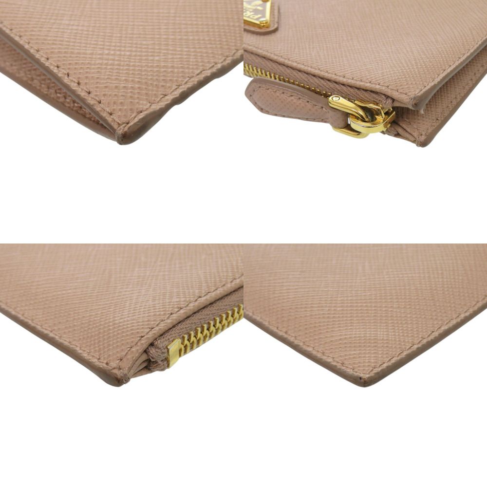 Prada Saffiano Triangle Leather Beige Fragment Case Wallet