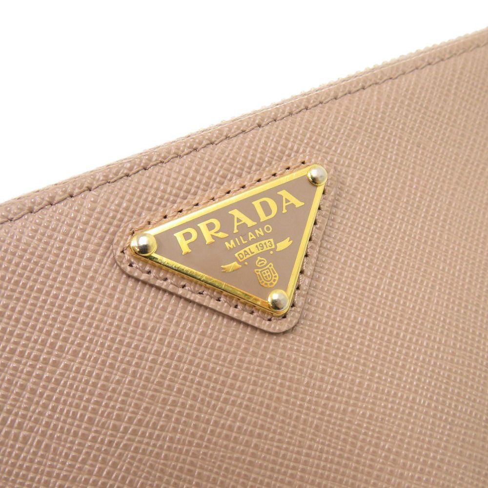 Prada Saffiano Triangle Leather Beige Fragment Case Wallet