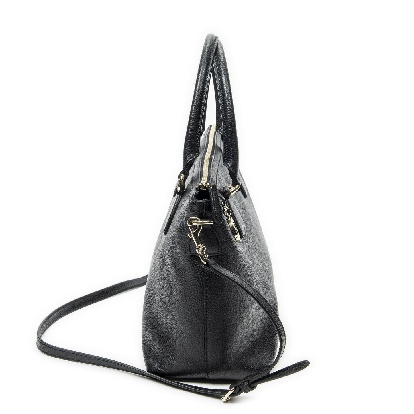 Gucci Large GG Charm Zip Tote Black Gray Calfskin Leather