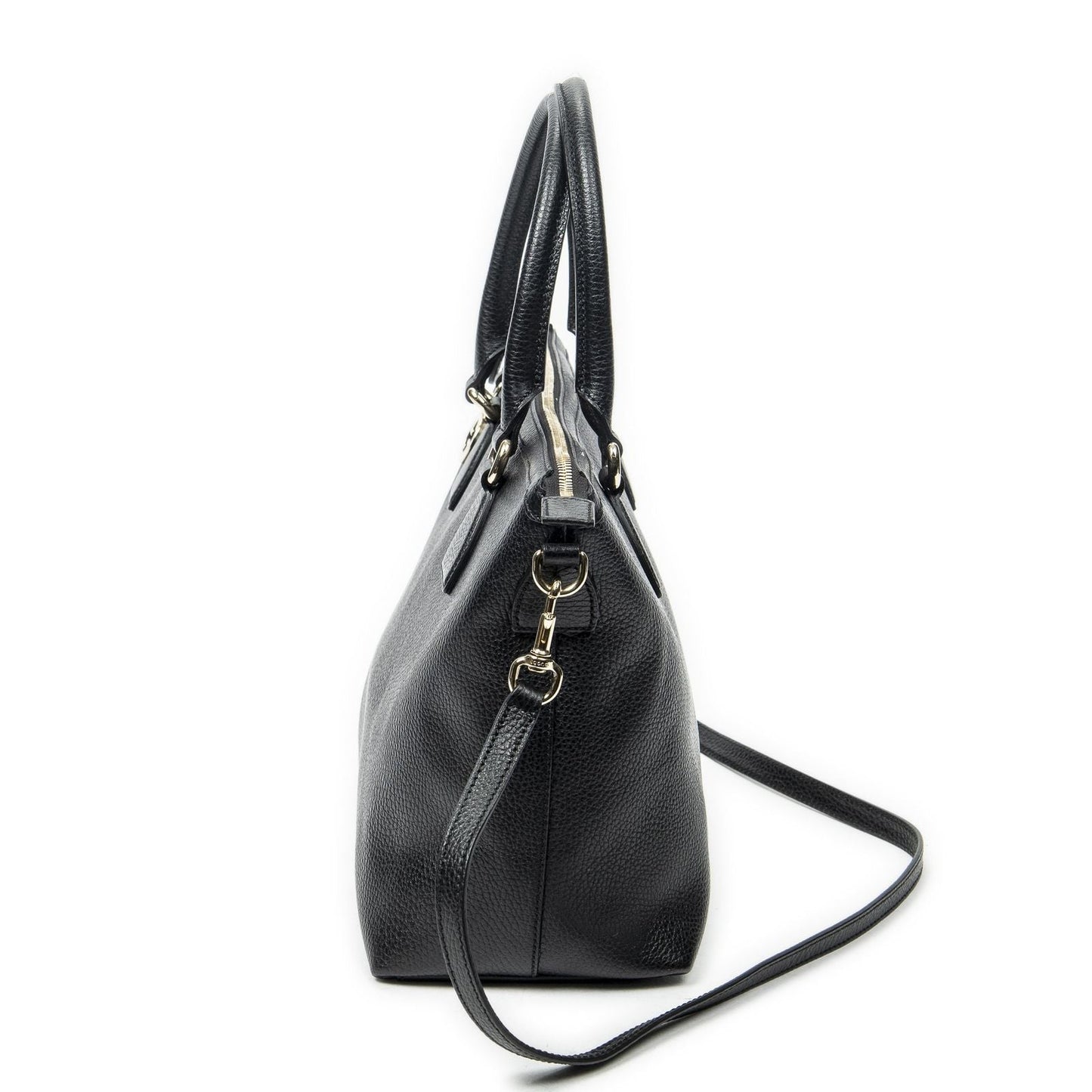 Gucci Large GG Charm Zip Tote Black Gray Calfskin Leather