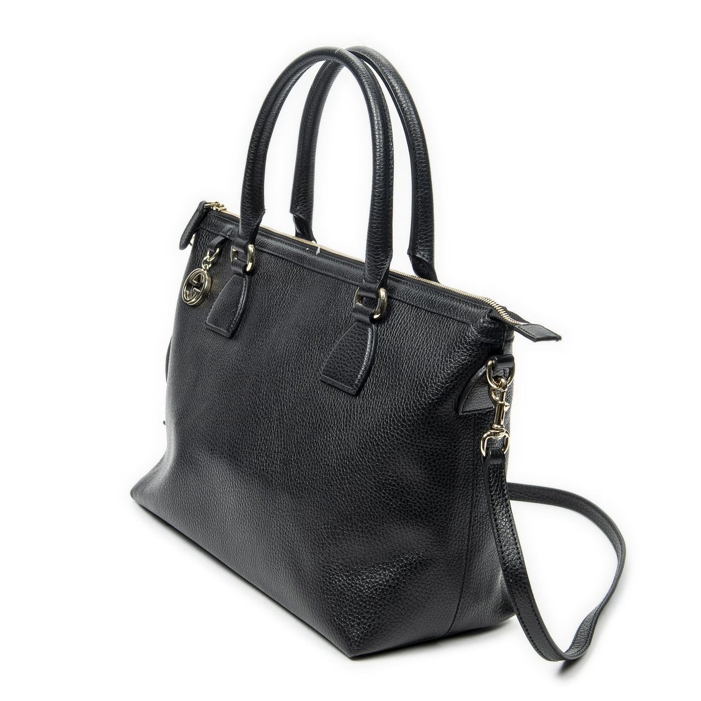 Gucci Large GG Charm Zip Tote Black Gray Calfskin Leather