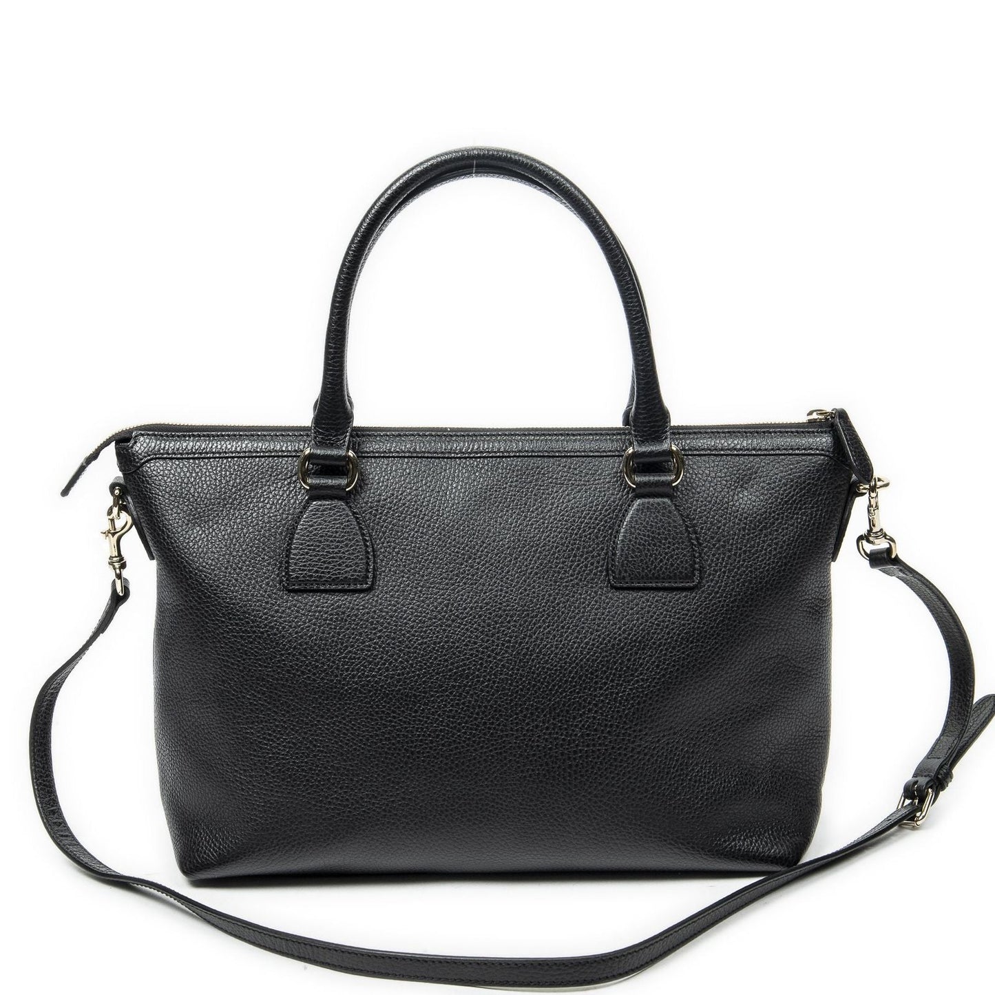 Gucci Large GG Charm Zip Tote Black Gray Calfskin Leather