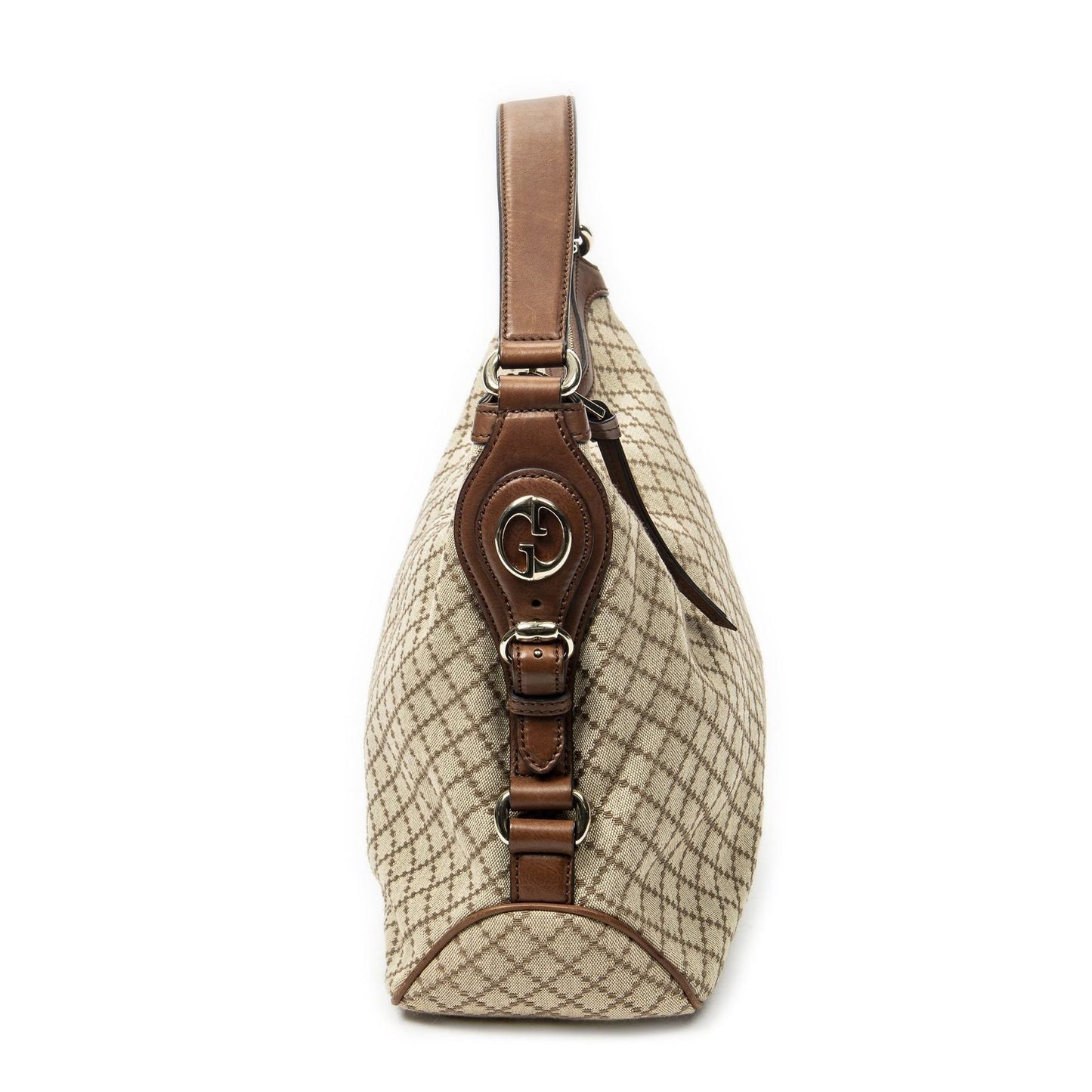 Gucci Village Double Hobo Beige Brown Diamante Canvas