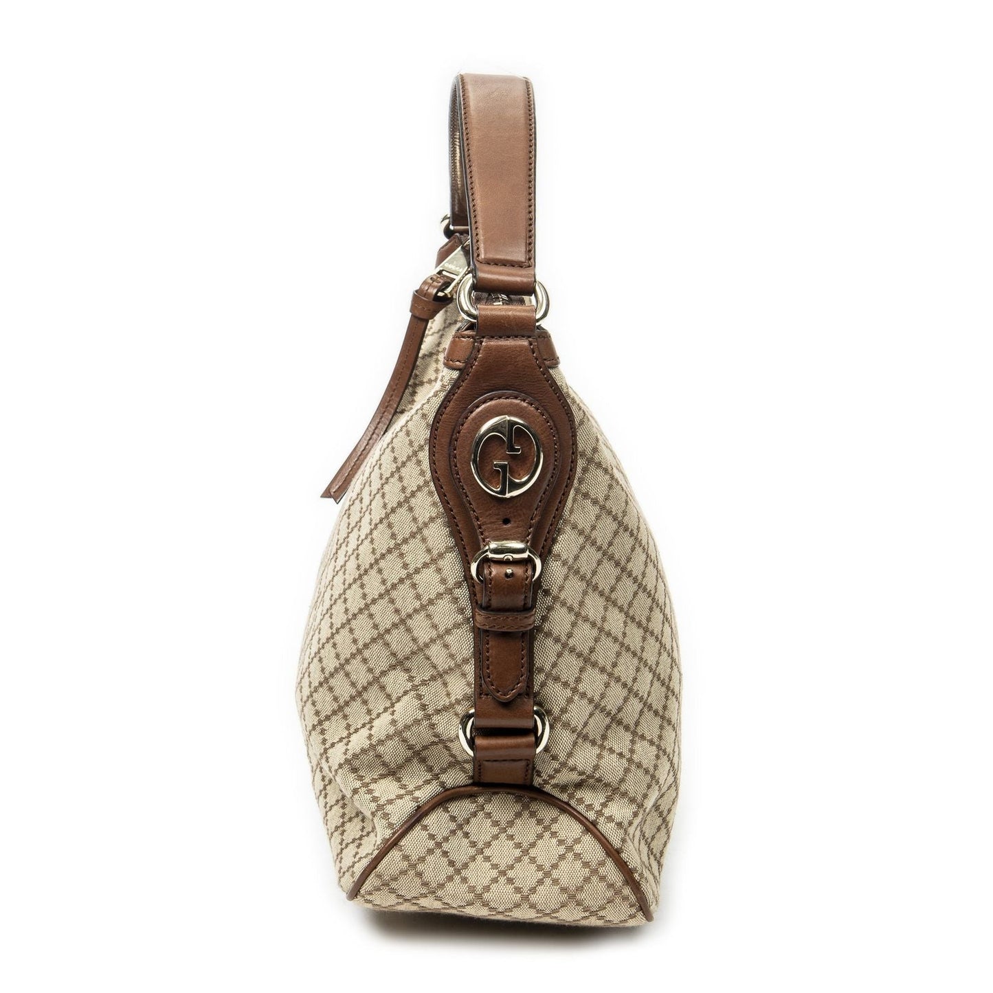 Gucci Village Double Hobo Beige Brown Diamante Canvas