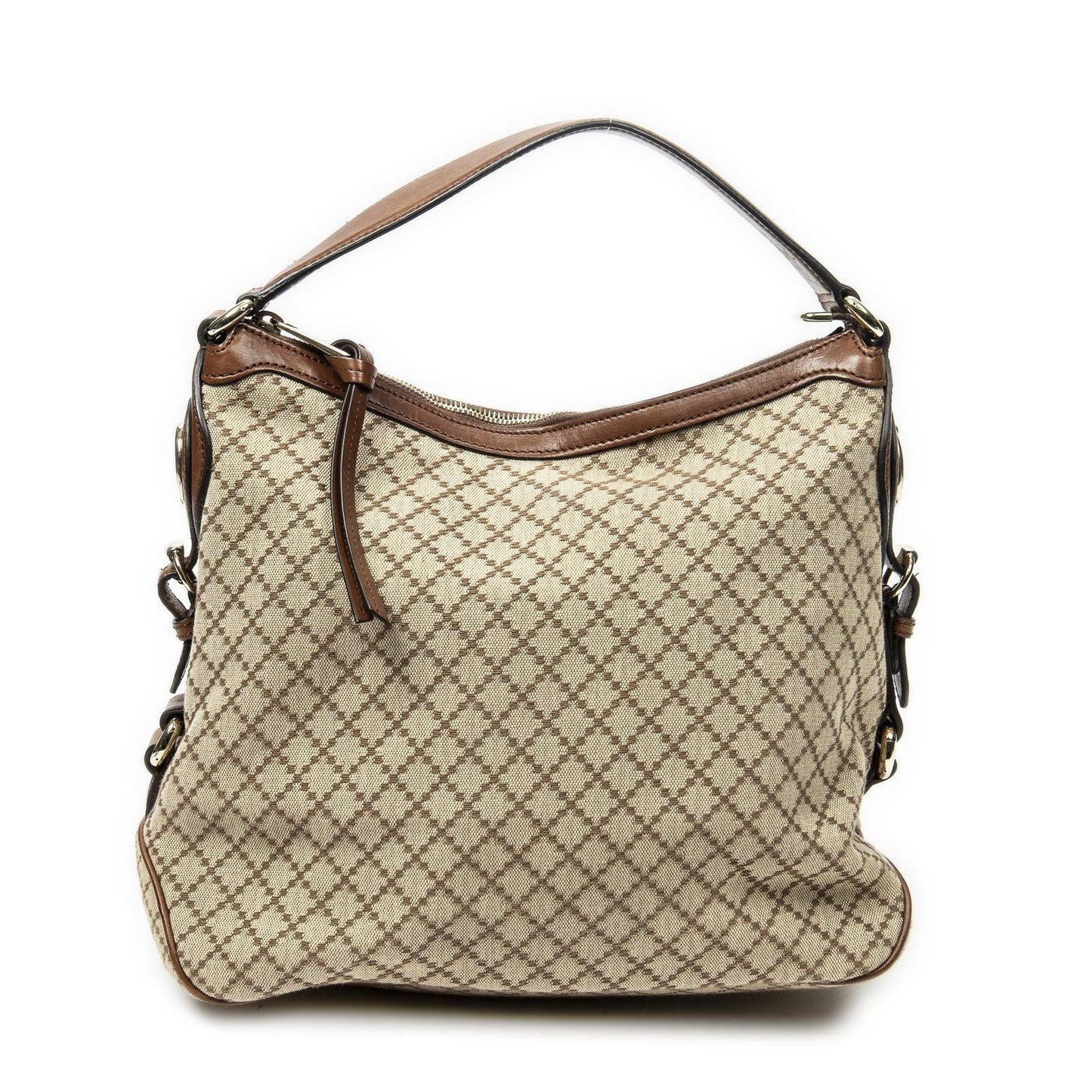 Gucci Village Double Hobo Beige Brown Diamante Canvas