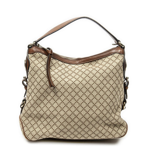 Gucci Village Double Hobo Beige Brown Diamante Canvas
