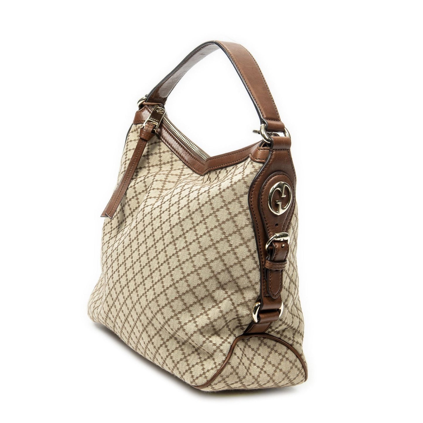 Gucci Village Double Hobo Beige Brown Diamante Canvas