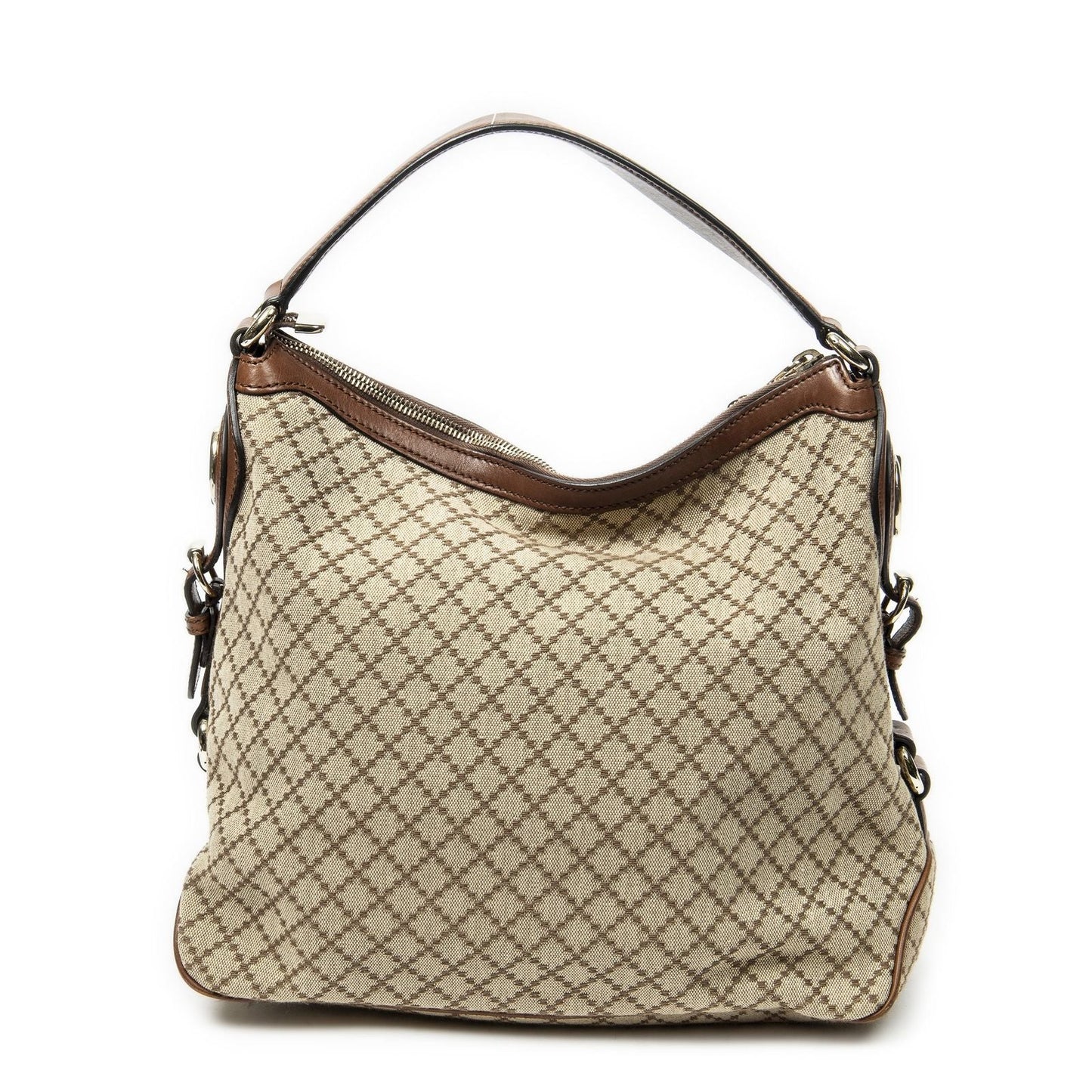 Gucci Village Double Hobo Beige Brown Diamante Canvas