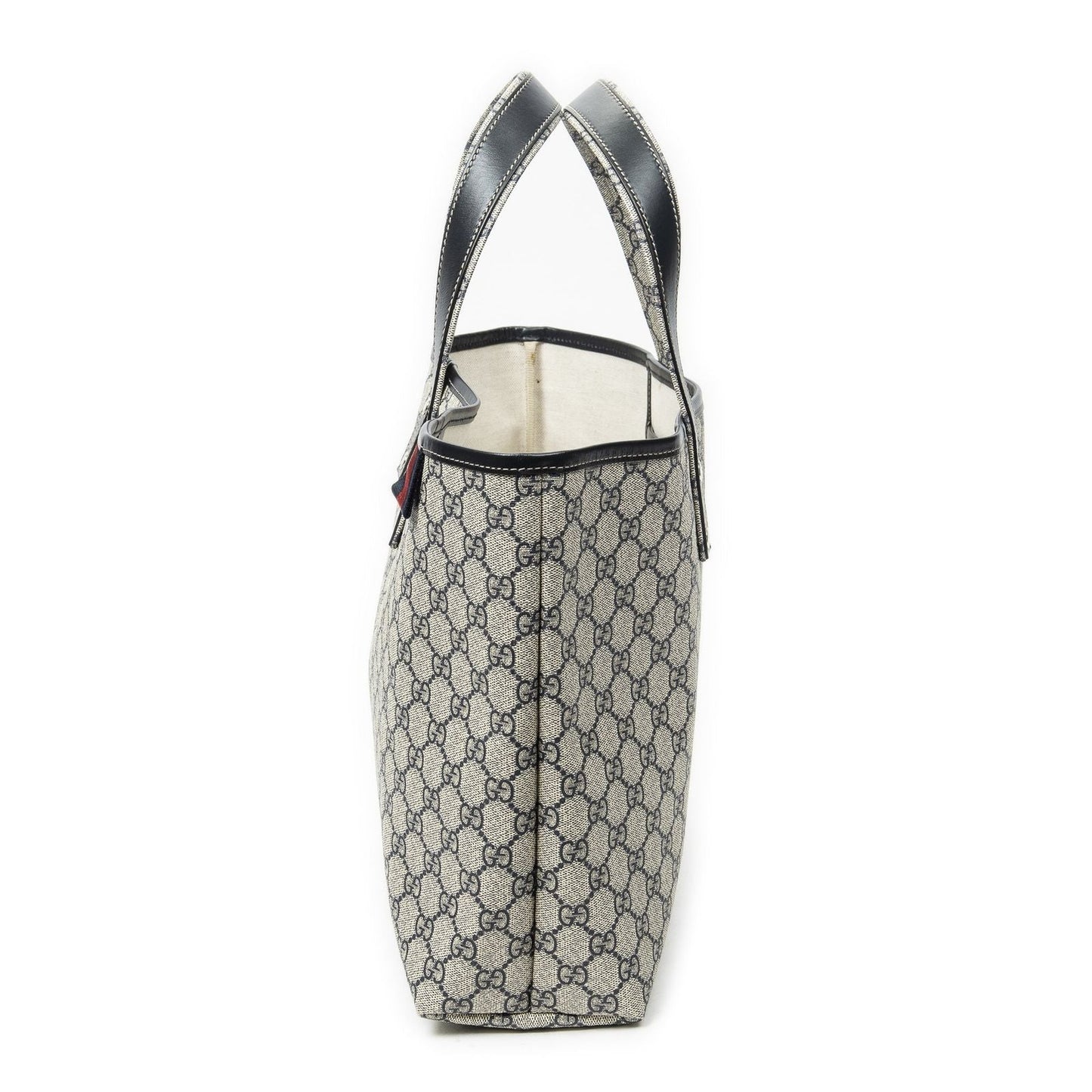 Gucci Web Loop Tote Beige Navy Supreme Canvas
