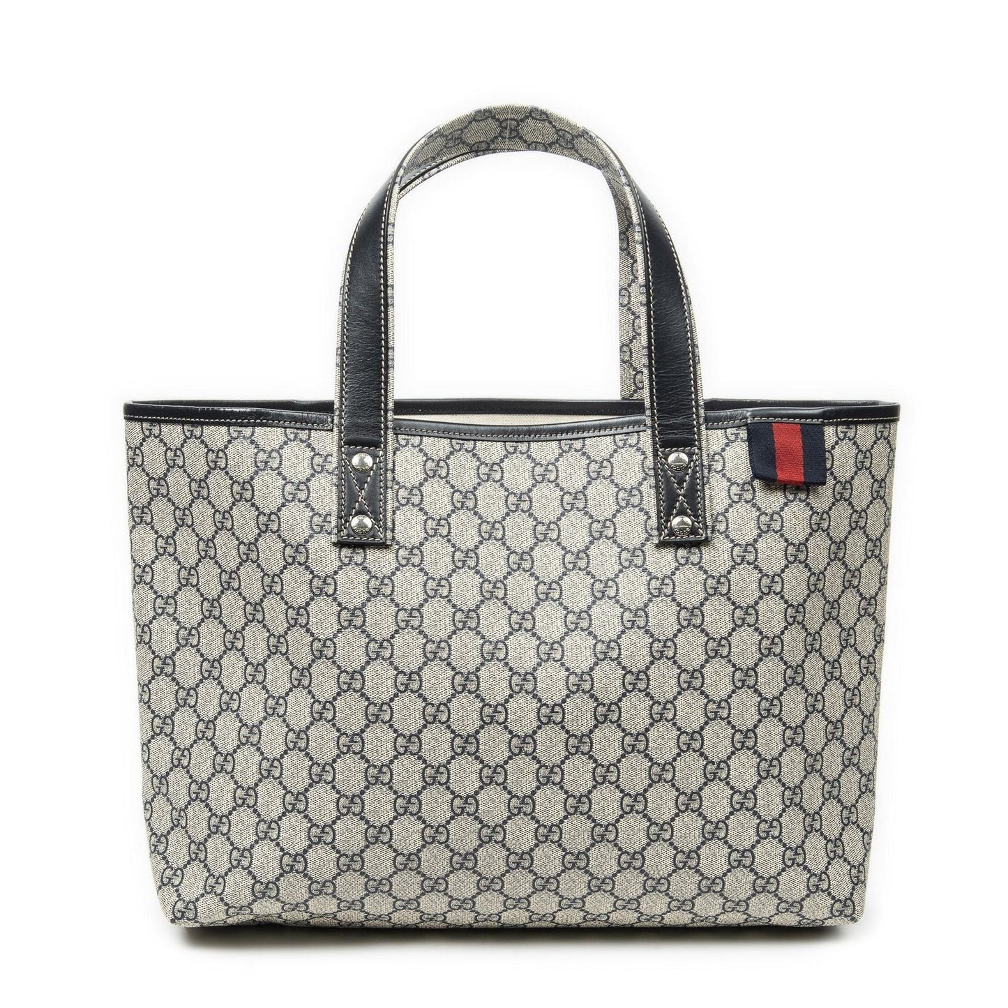 Gucci Web Loop Tote Beige Navy Supreme Canvas