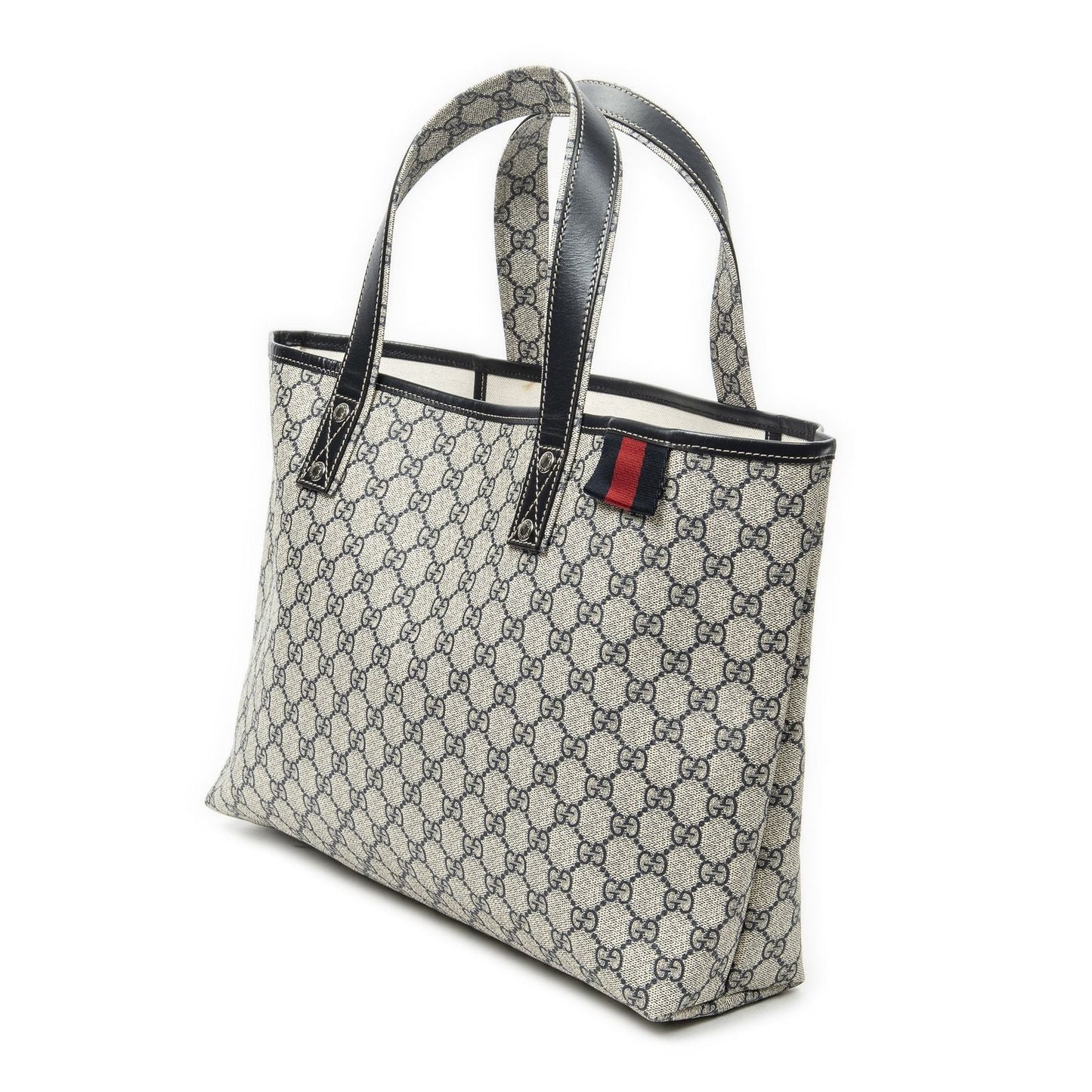 Gucci Web Loop Tote Beige Navy Supreme Canvas