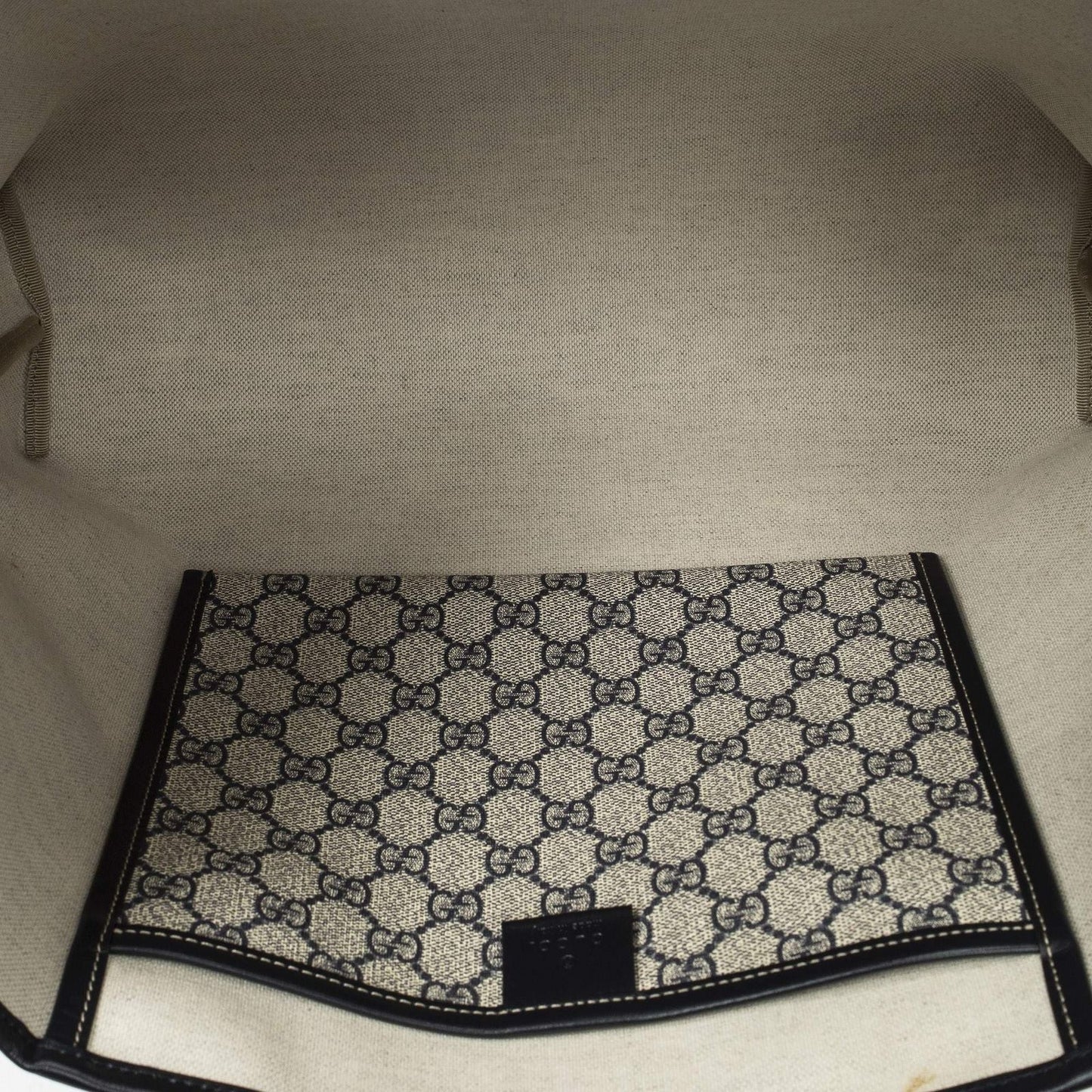 Gucci Web Loop Tote Beige Navy Supreme Canvas