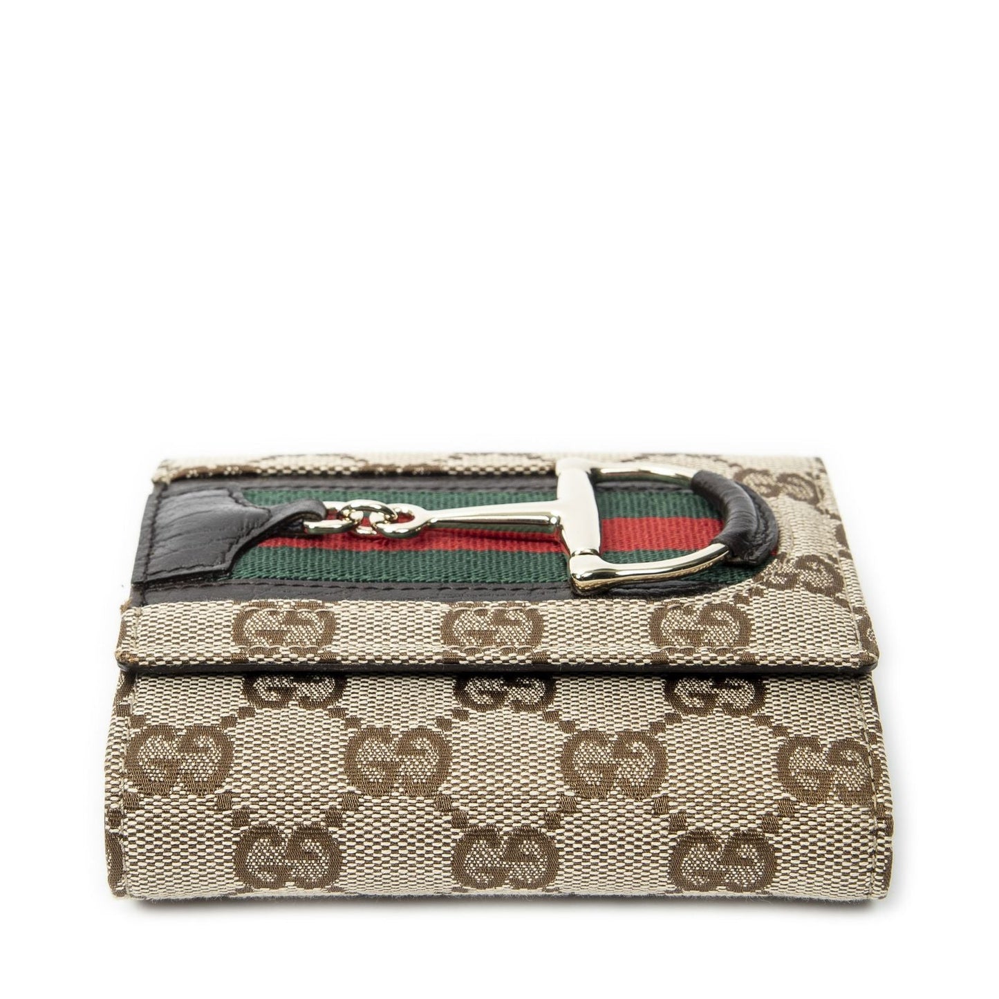 Gucci Horsebit Trifold Wallet Beige Brown GG Canvas