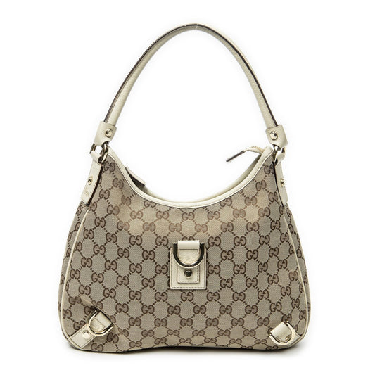 Gucci Small Abbey D Ring Hobo Beige Ivory GG Canvas