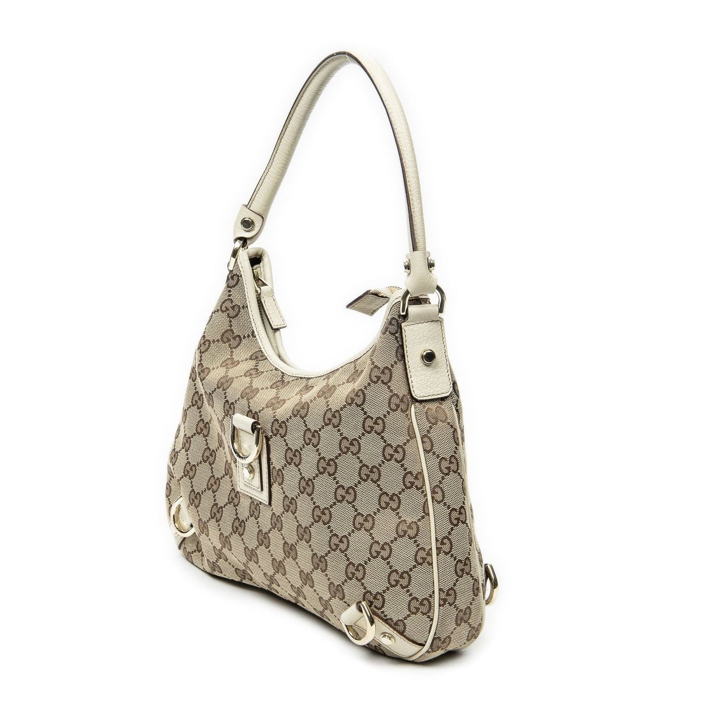 Gucci Small Abbey D Ring Hobo Beige Ivory GG Canvas