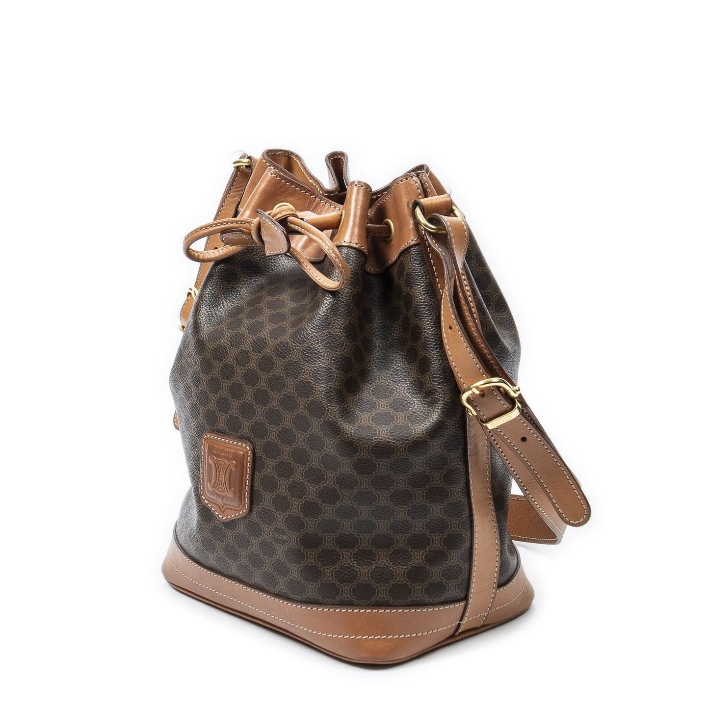 Celine Vintage Side Zip Bucket Tote Brown Macadam Canvas