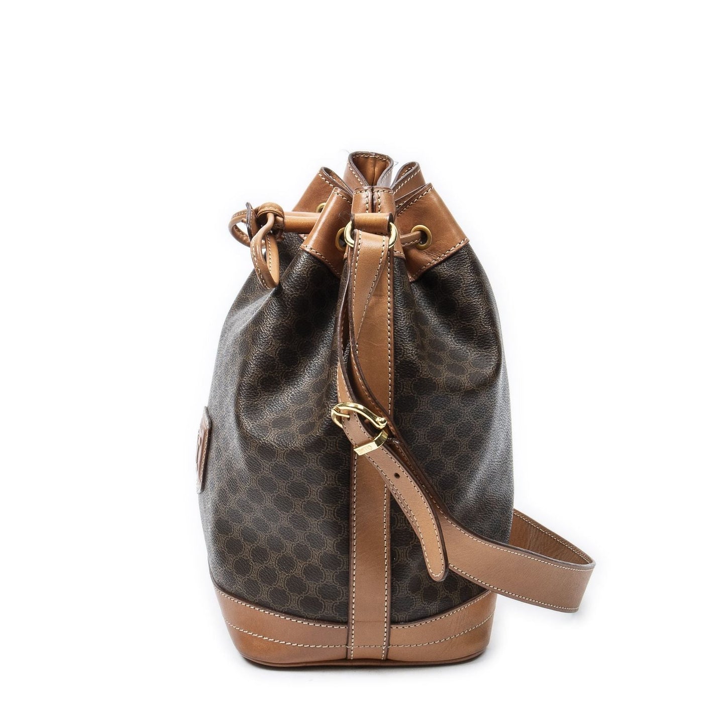 Celine Vintage Side Zip Bucket Tote Brown Macadam Canvas