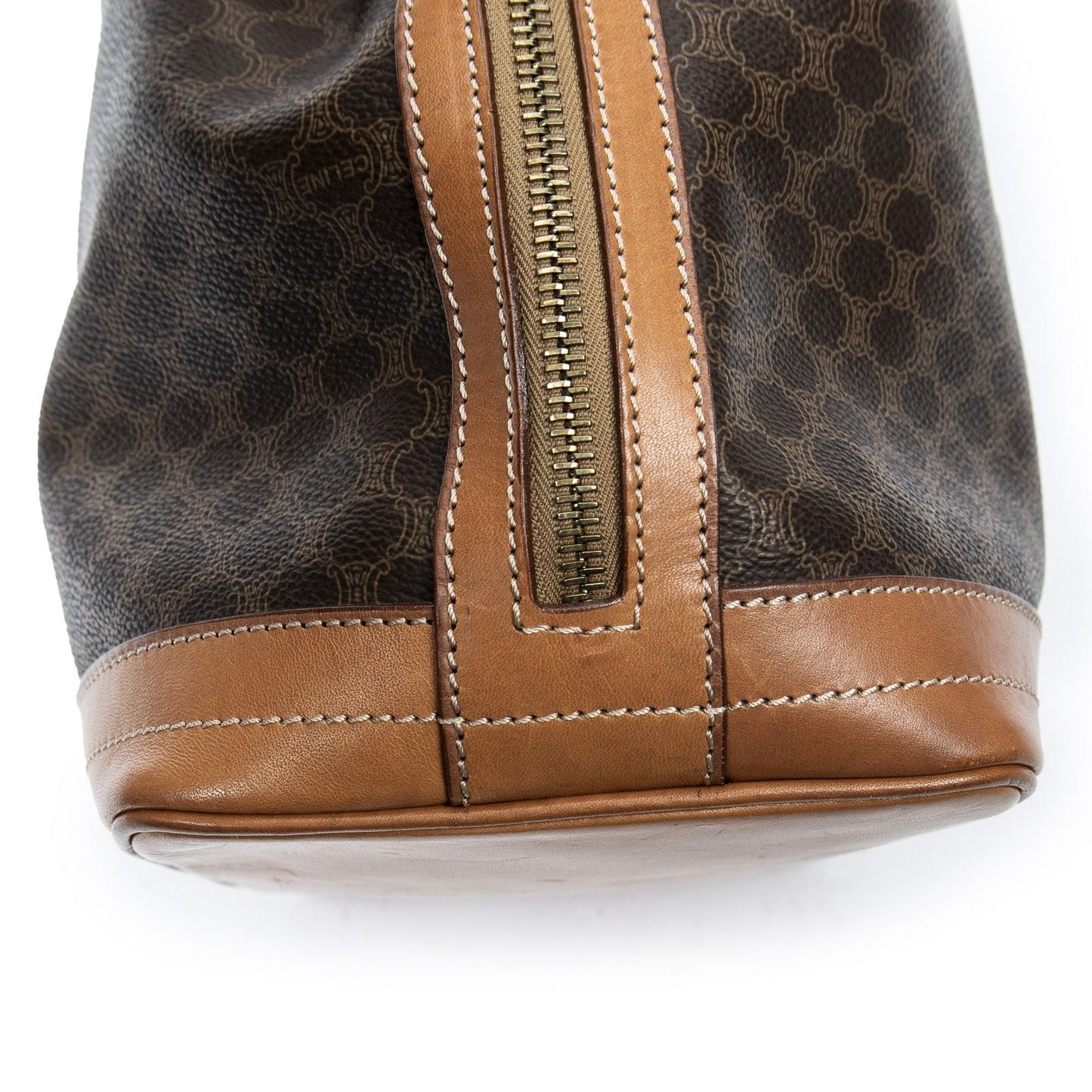 Celine Vintage Side Zip Bucket Tote Brown Macadam Canvas