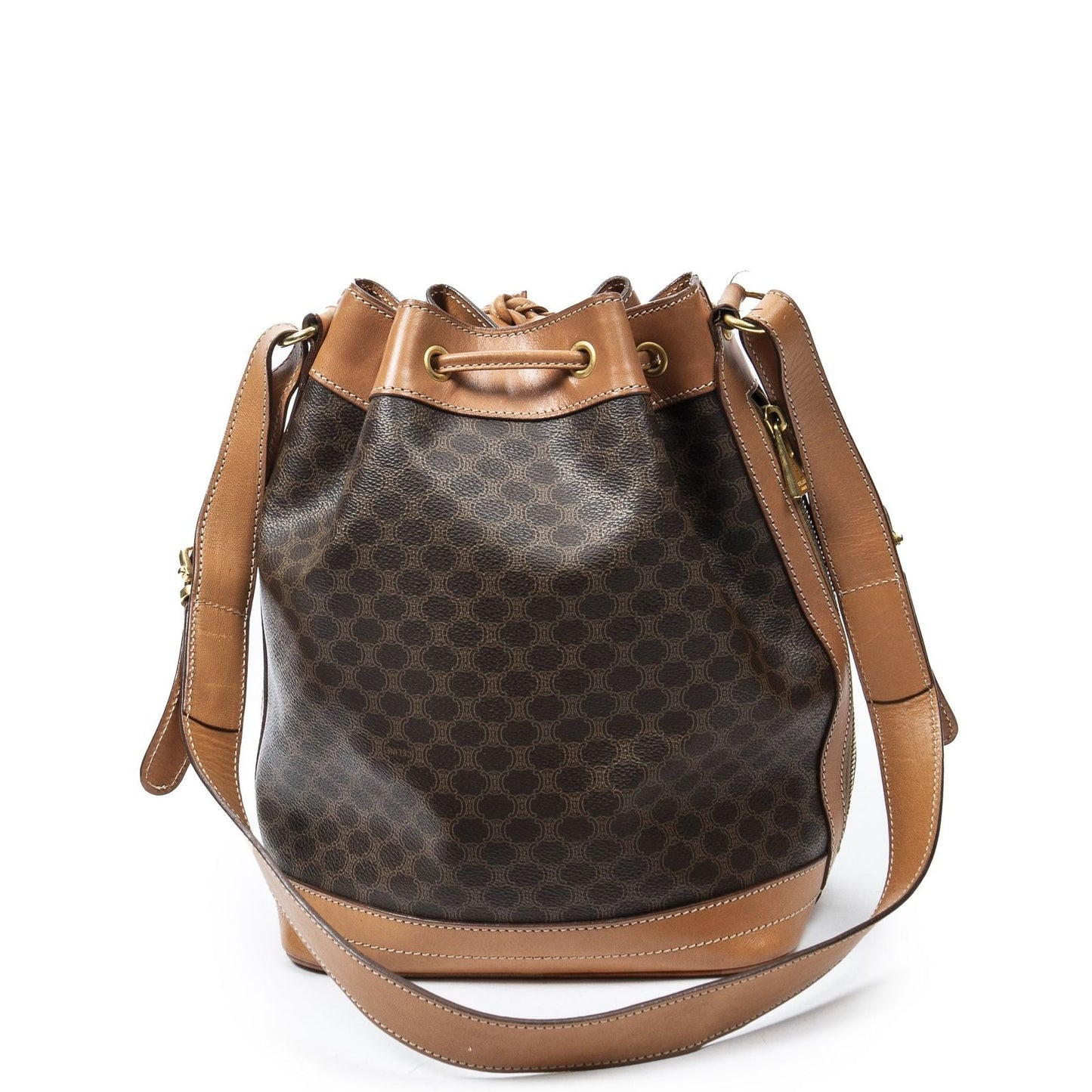 Celine Vintage Side Zip Bucket Tote Brown Macadam Canvas