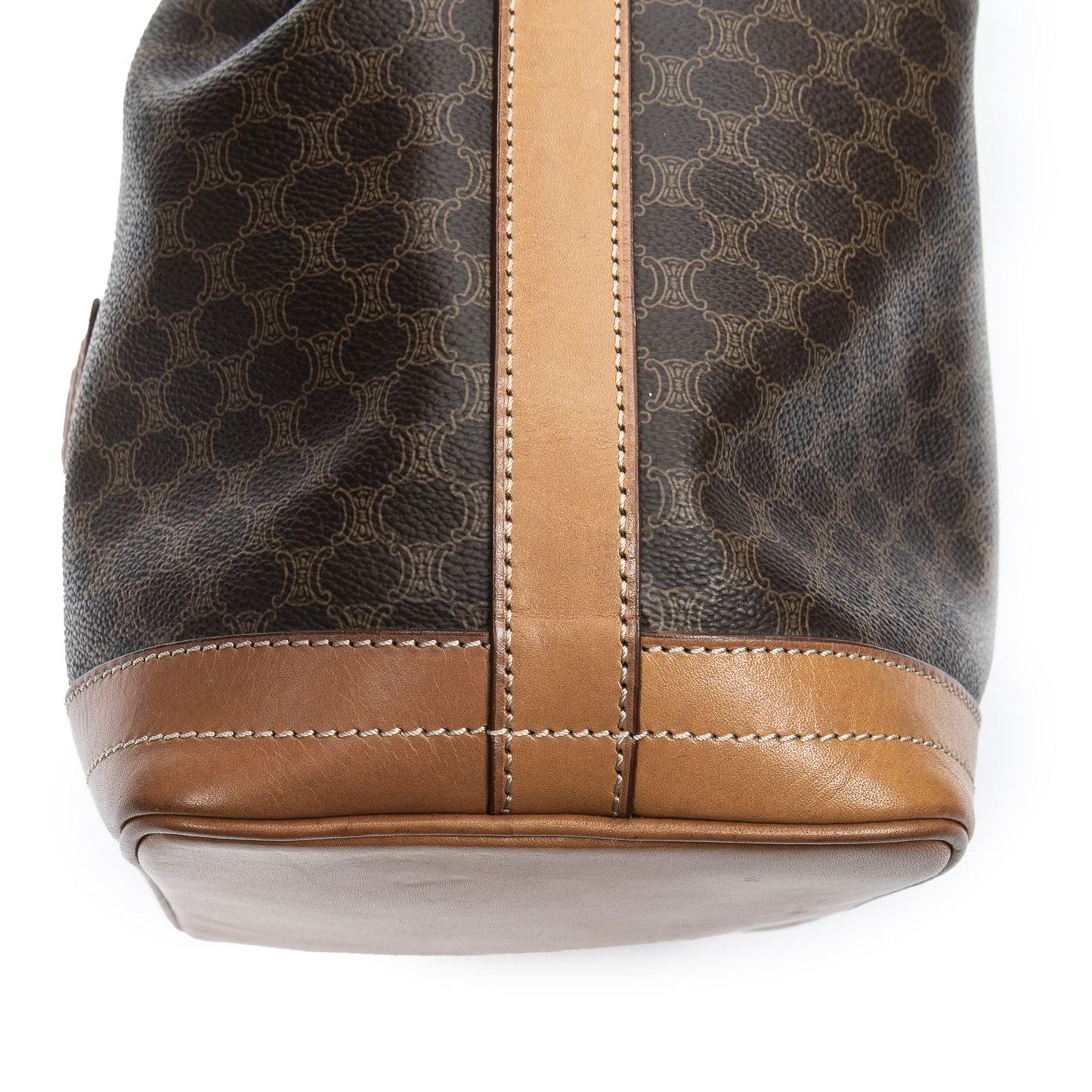 Celine Vintage Side Zip Bucket Tote Brown Macadam Canvas