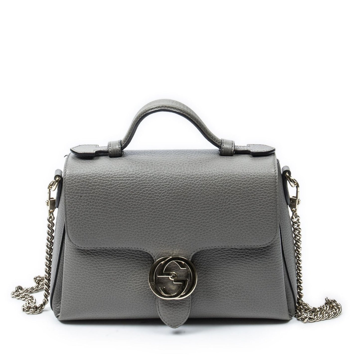 Gucci Interlocking Top Handle Gray Calfskin Leather