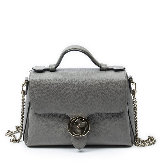 Gucci Interlocking Top Handle Gray Calfskin Leather