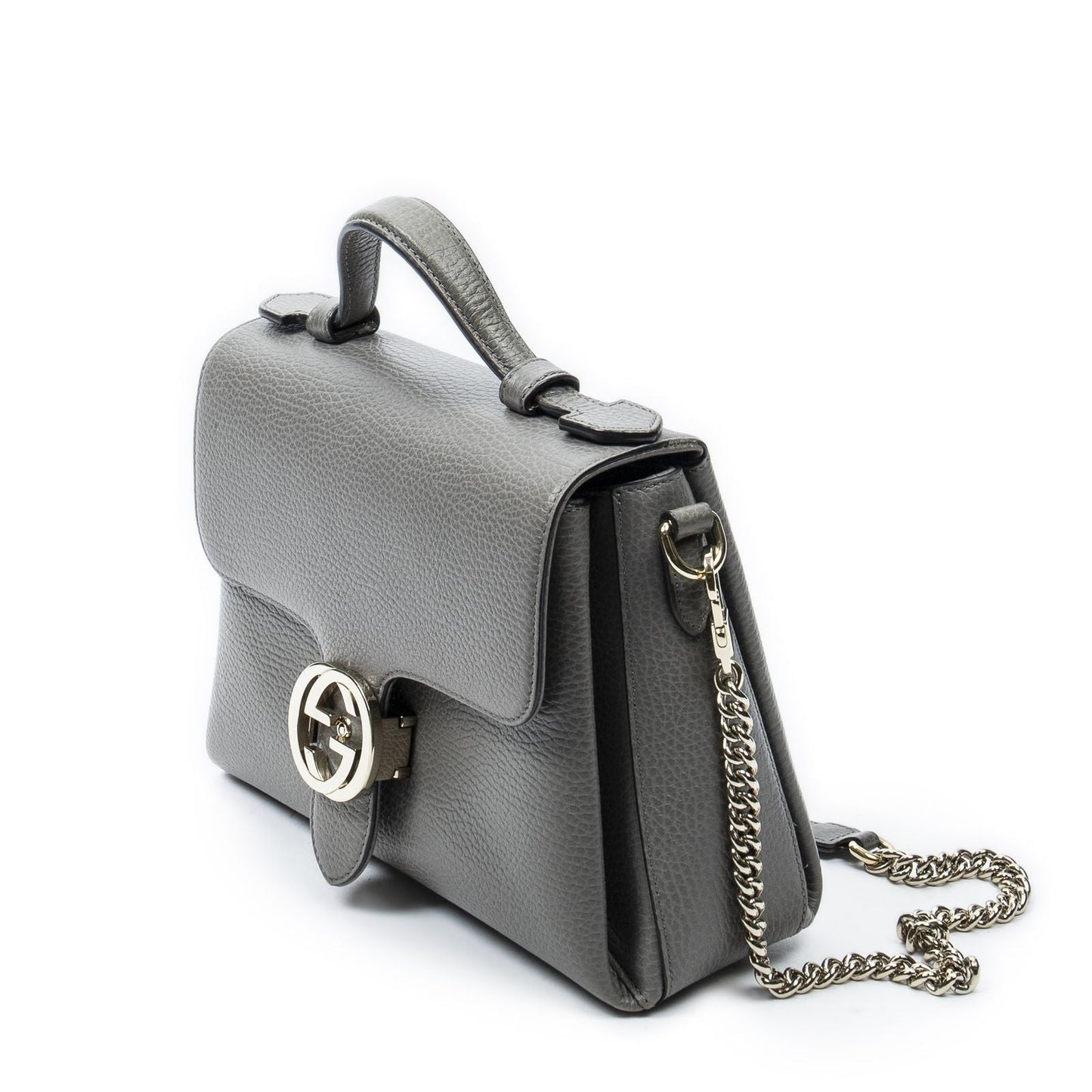 Gucci Interlocking Top Handle Gray Calfskin Leather