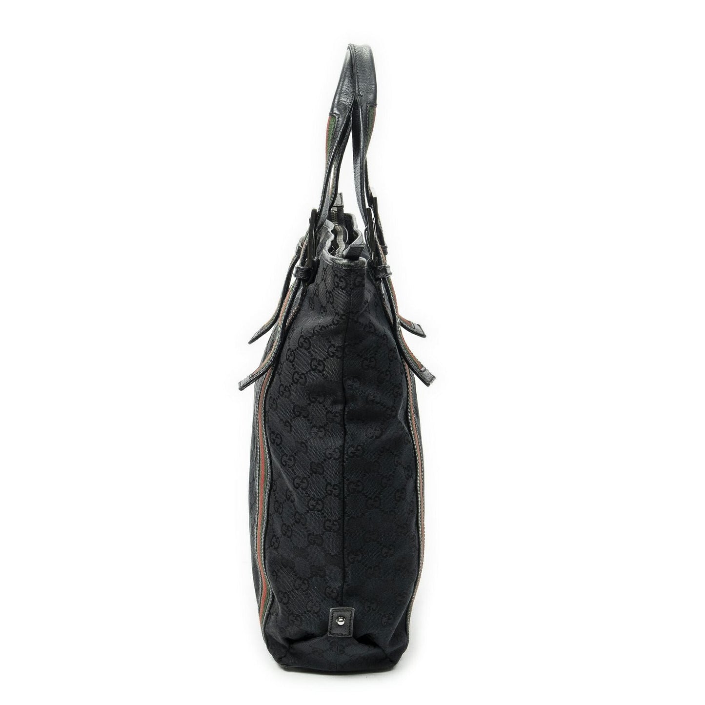 Gucci Web Buckle Vertical Tote Black GG Canvas