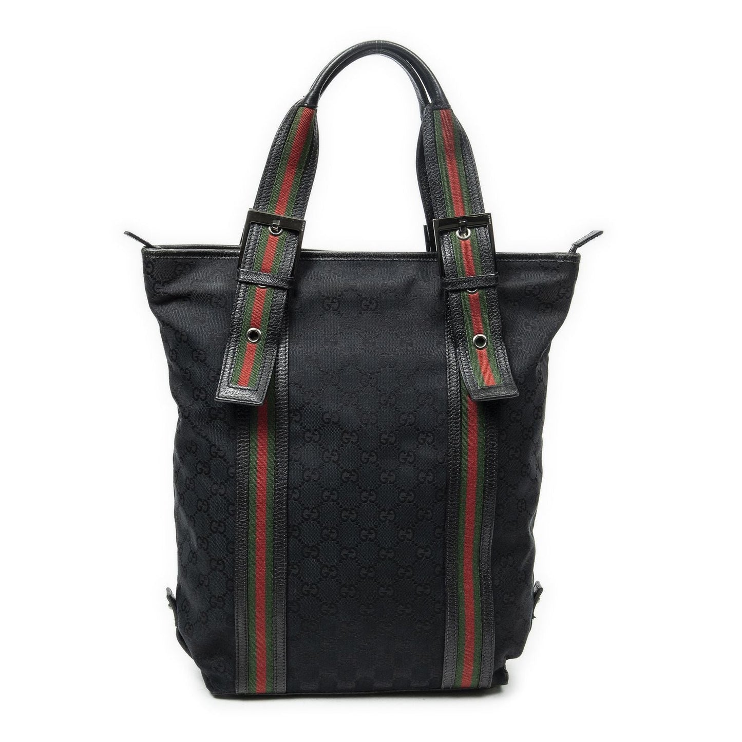 Gucci Web Buckle Vertical Tote Black GG Canvas