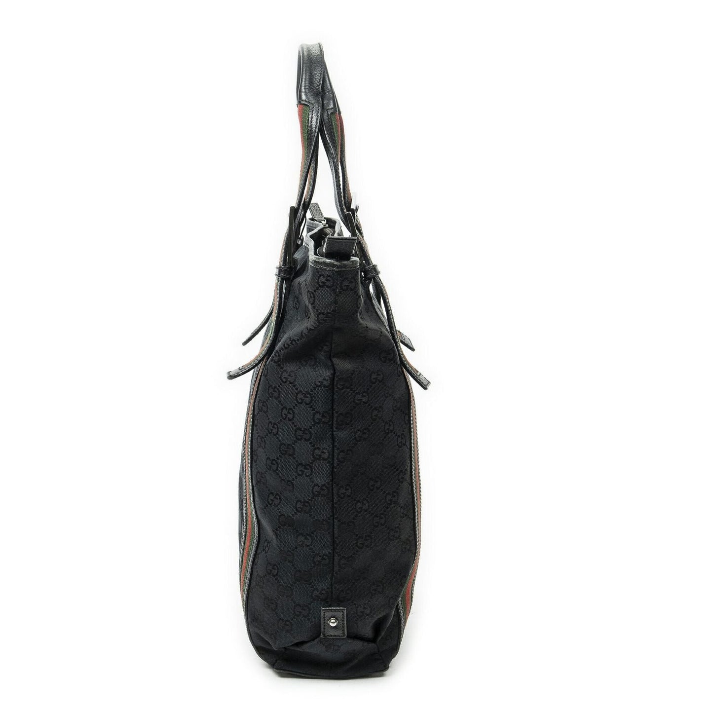 Gucci Web Buckle Vertical Tote Black GG Canvas
