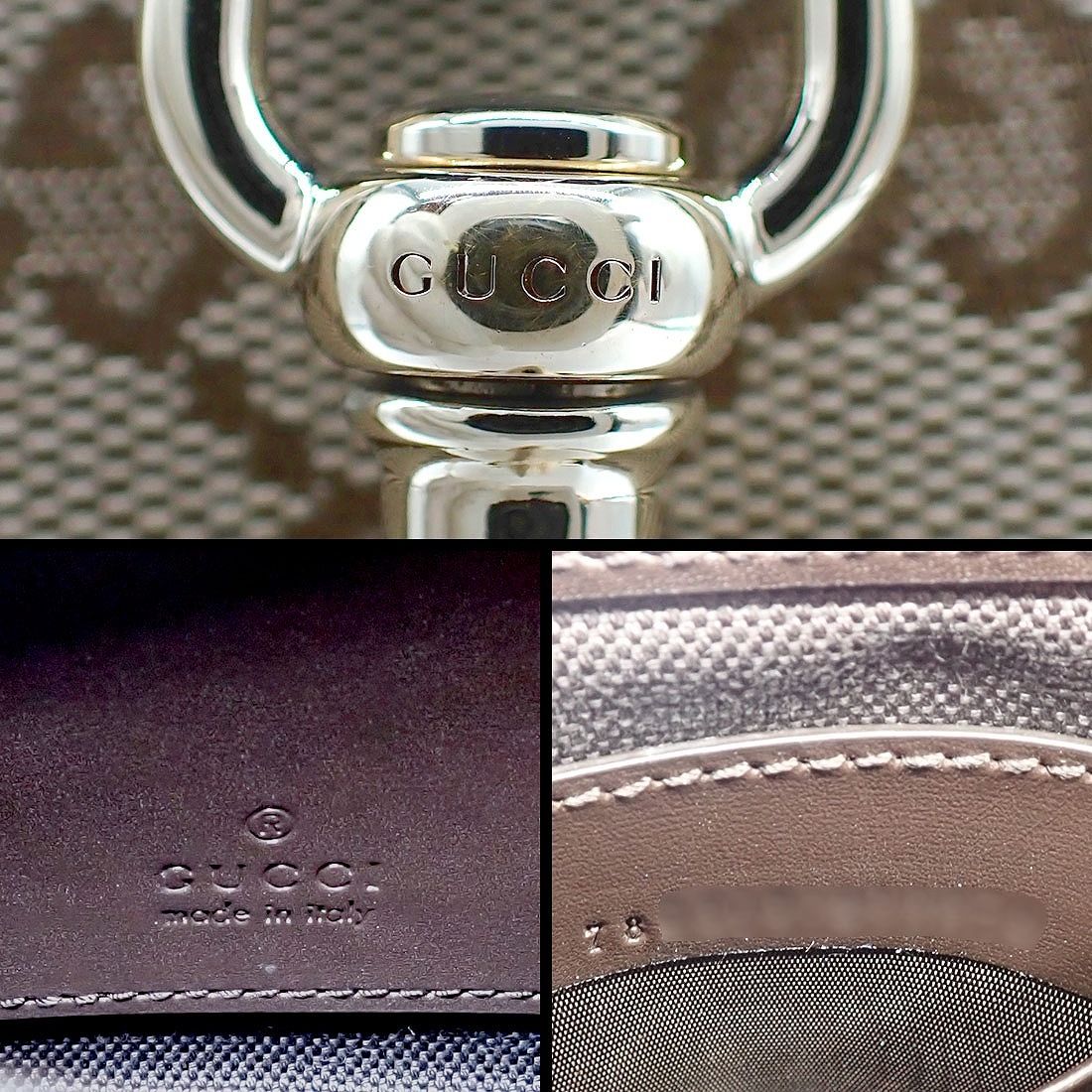 Gucci Shoulder Bag Beige Brown GG Supreme Canvas Leather Gold