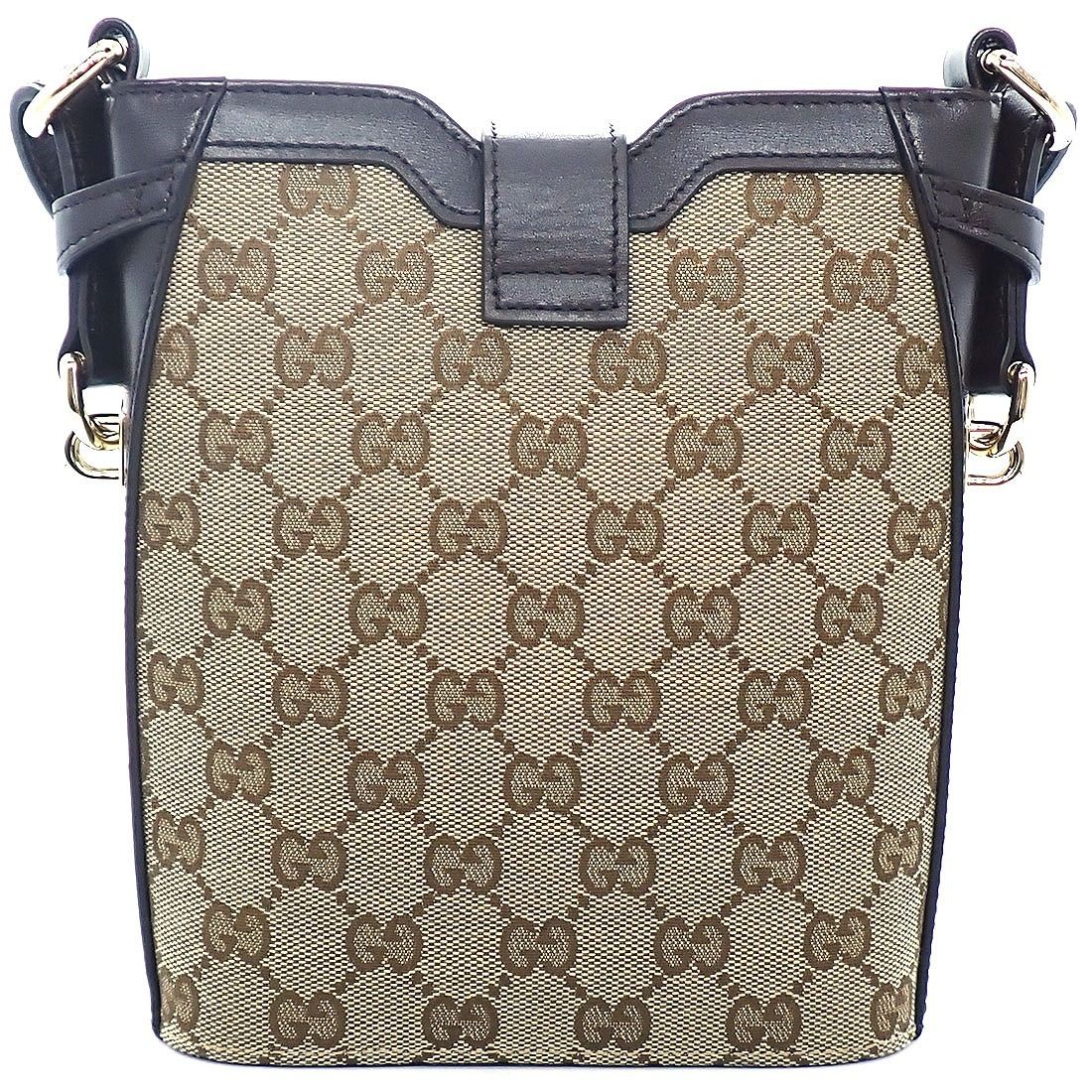 Gucci Shoulder Bag Beige Brown GG Supreme Canvas Leather Gold