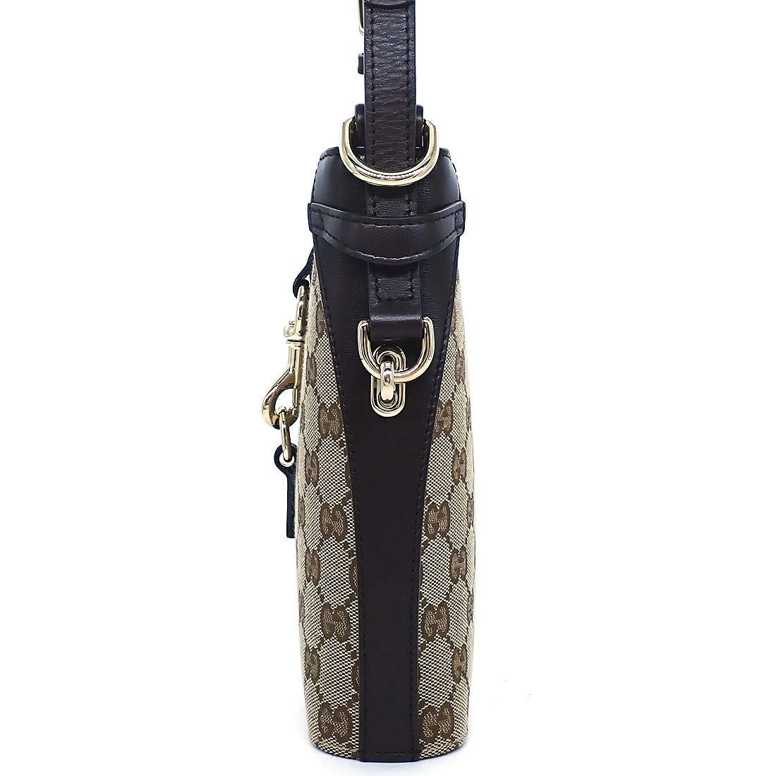 Gucci Shoulder Bag Beige Brown GG Supreme Canvas Leather Gold