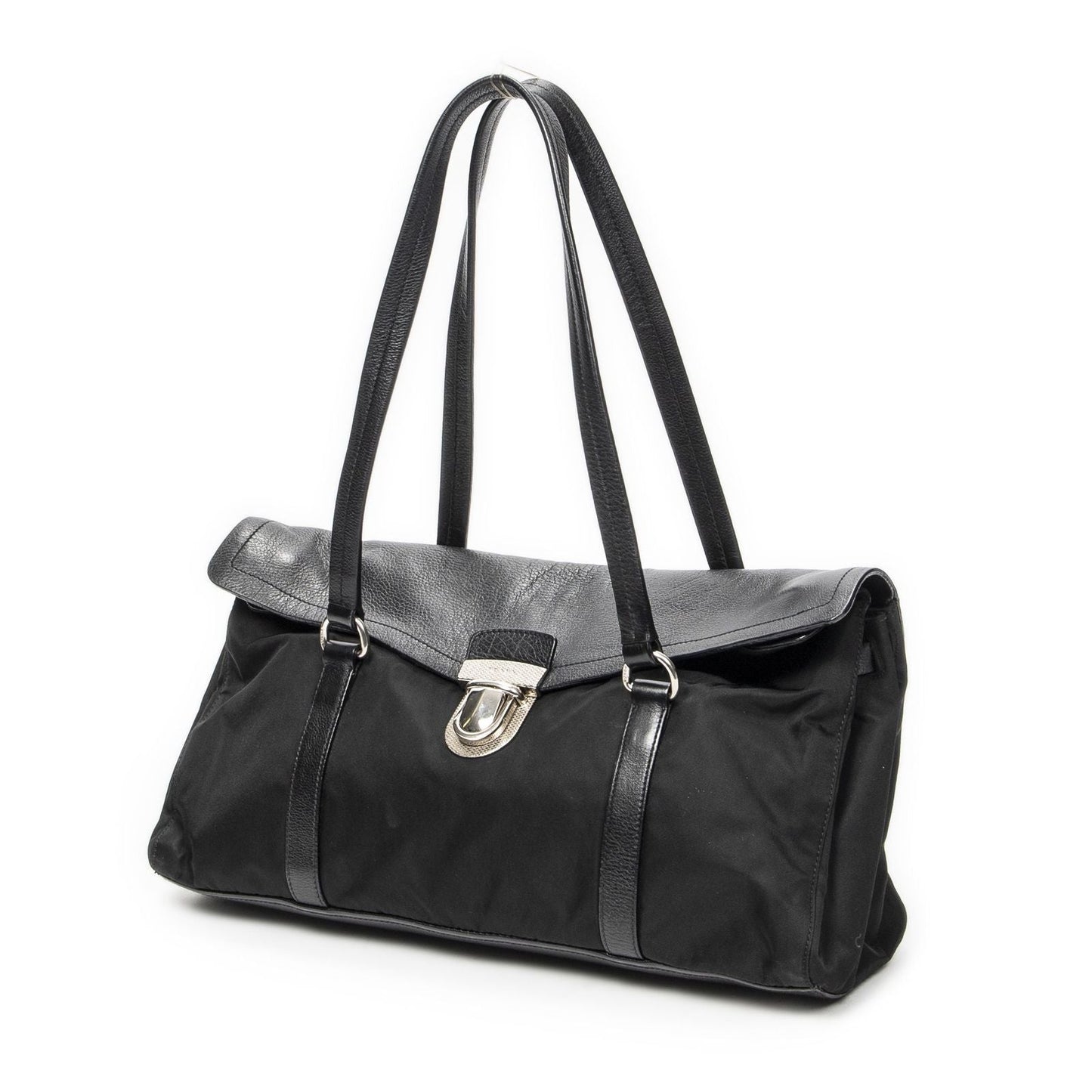 Prada Rectangle Flap Shoulder Bag Black Nylon Canvas