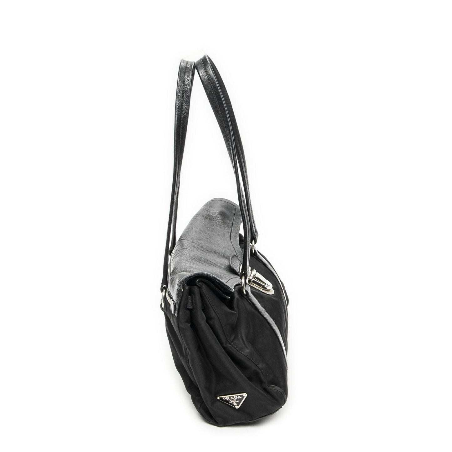 Prada Rectangle Flap Shoulder Bag Black Nylon Canvas