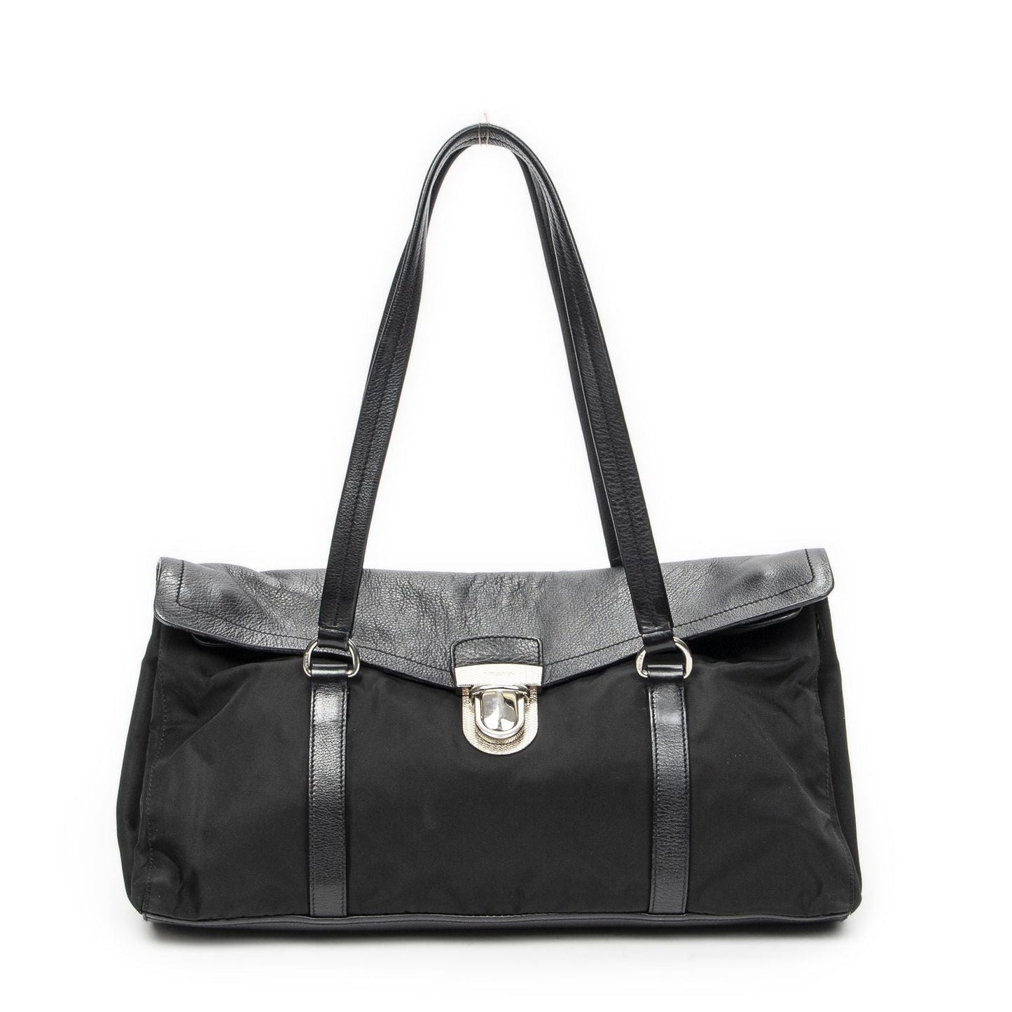 Prada Rectangle Flap Shoulder Bag Black Nylon Canvas